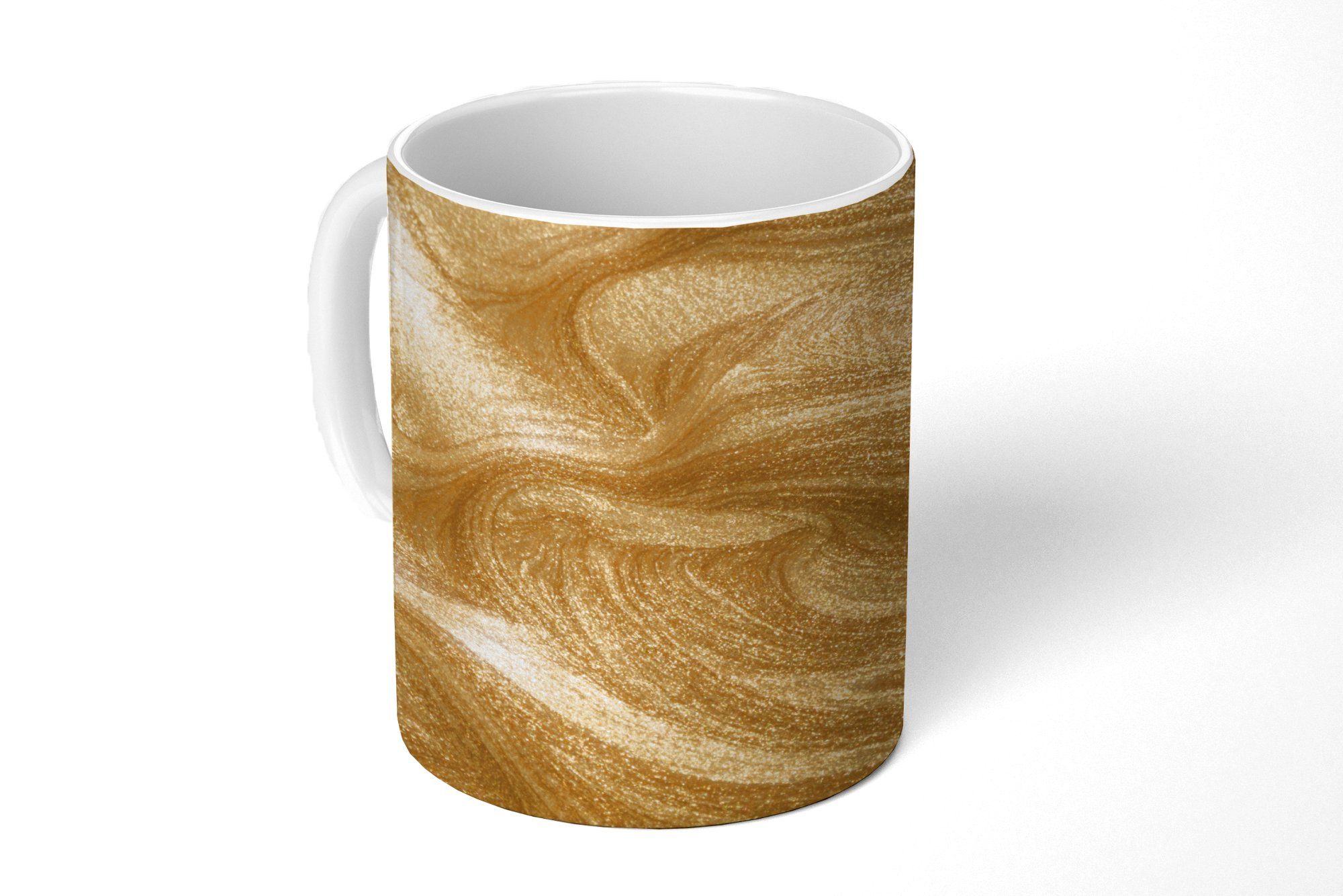 Kaffeetassen, MuchoWow goldener Tasse Geschenk Glitzern, Teetasse, mit Hintergrund Ein Teetasse, Keramik, Becher,