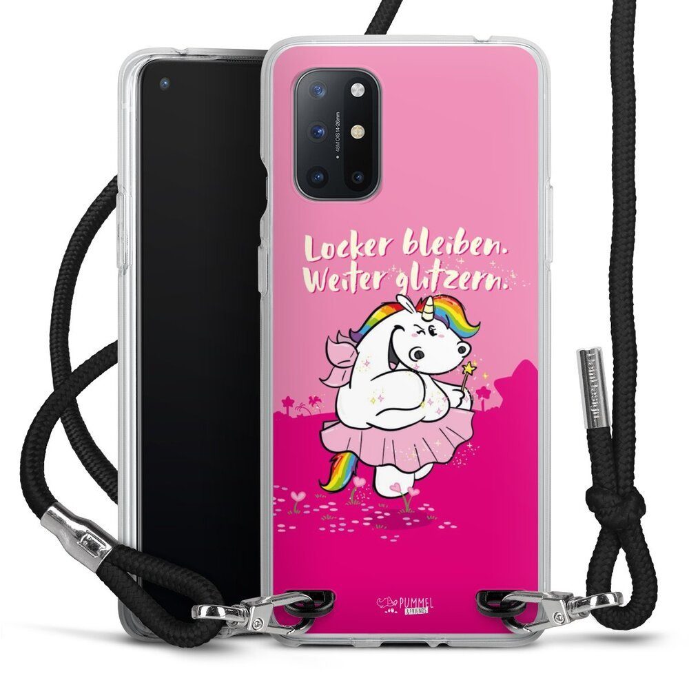 DeinDesign Handyhülle Pummelfee Locker Bleiben Weiter Glitzern, OnePlus 8T Handykette Hülle mit Band Case zum Umhängen Cover mit Kette