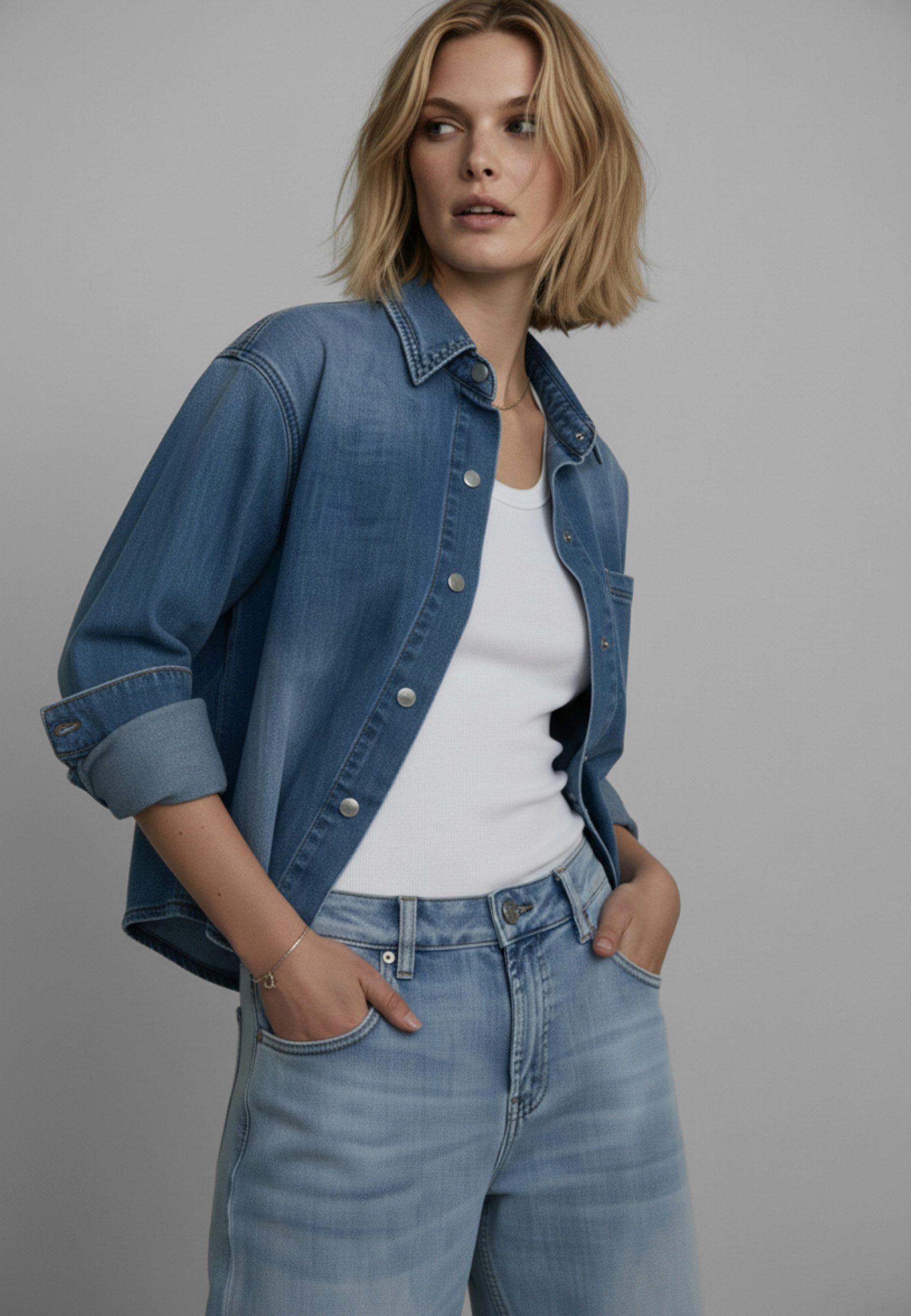 Andijamo-Fashion Jeansbluse SOFT DENIM Weiches elastisches Soft Denim