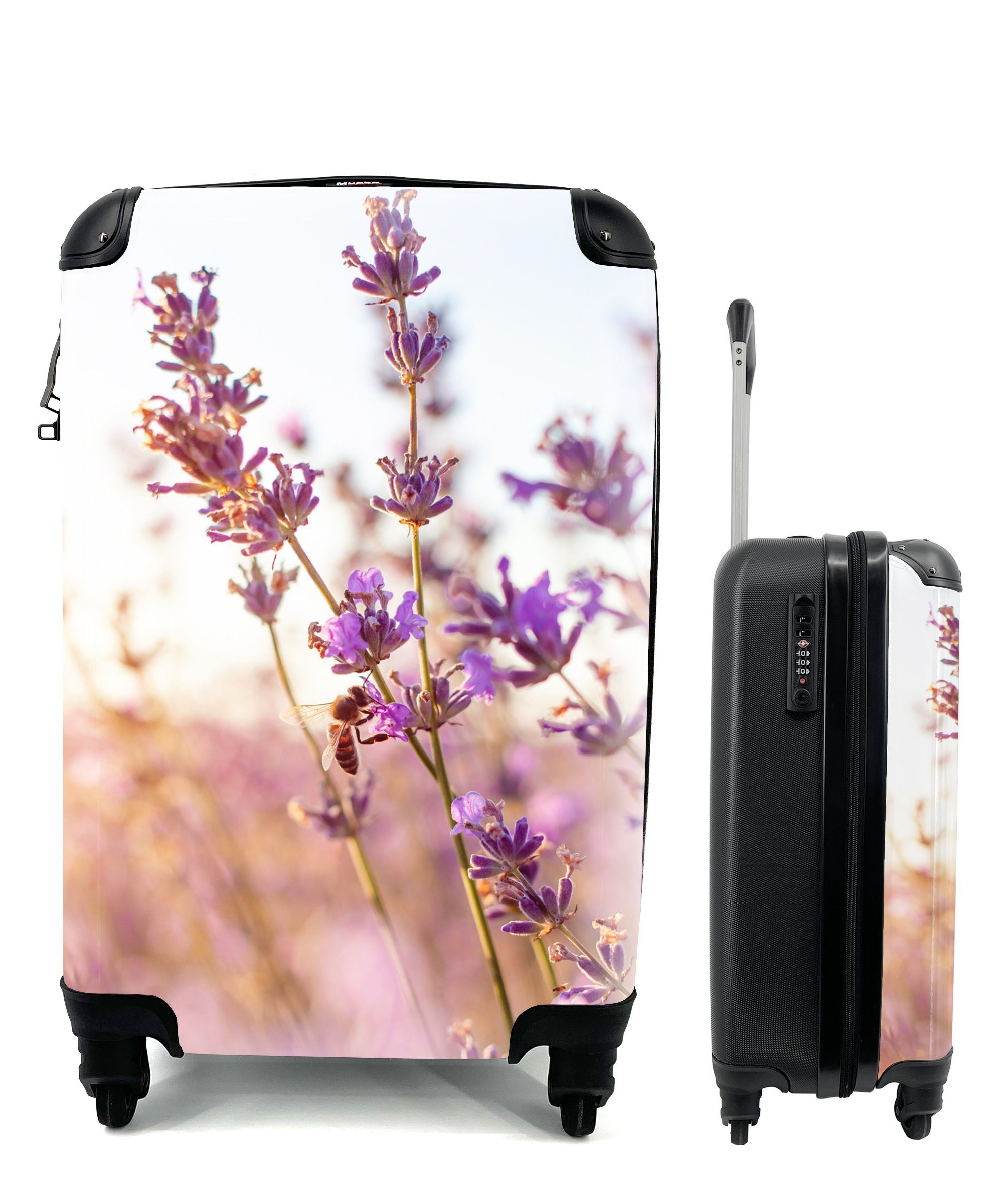 MuchoWow Handgepäckkoffer Lavendel - Nahaufnahme - Sonne - Blumen - Lila, 4 Rollen, Reisetasche mit rollen, Handgepäck für Ferien, Trolley, Reisekoffer