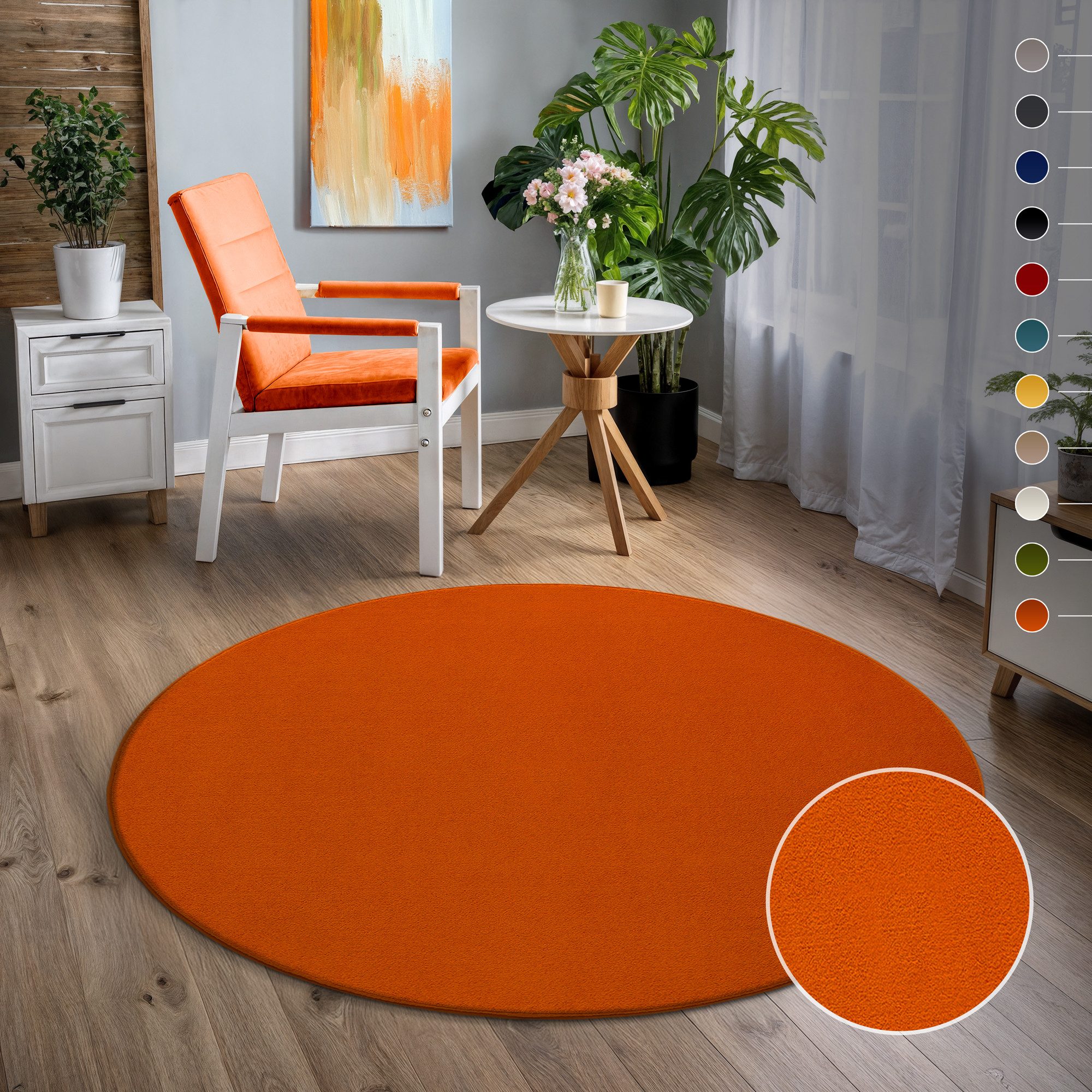 Sanat Teppich Uni, rund, Höhe: 13 mm, robuster Kurzflorteppich, große Farba günstig online kaufen