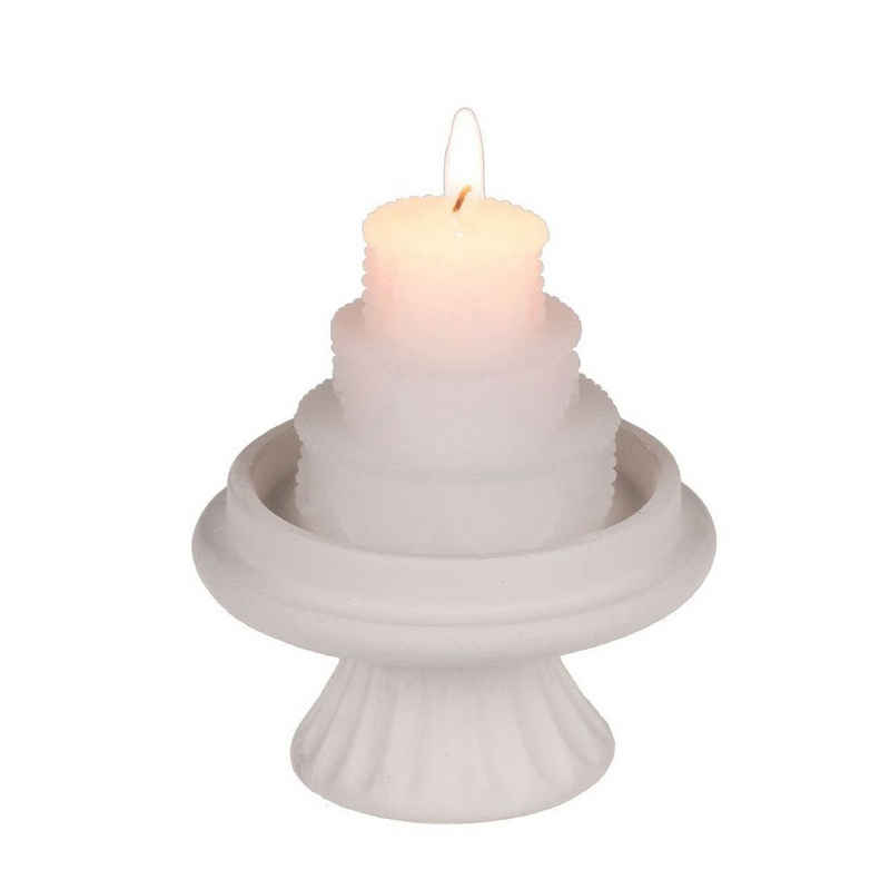 Out of the Blue Stumpenkerze Kerze Hochzeitstorte auf Ständer in Creme oder Khaki 2h Brenndauer, Mini Kuchen-Kerze