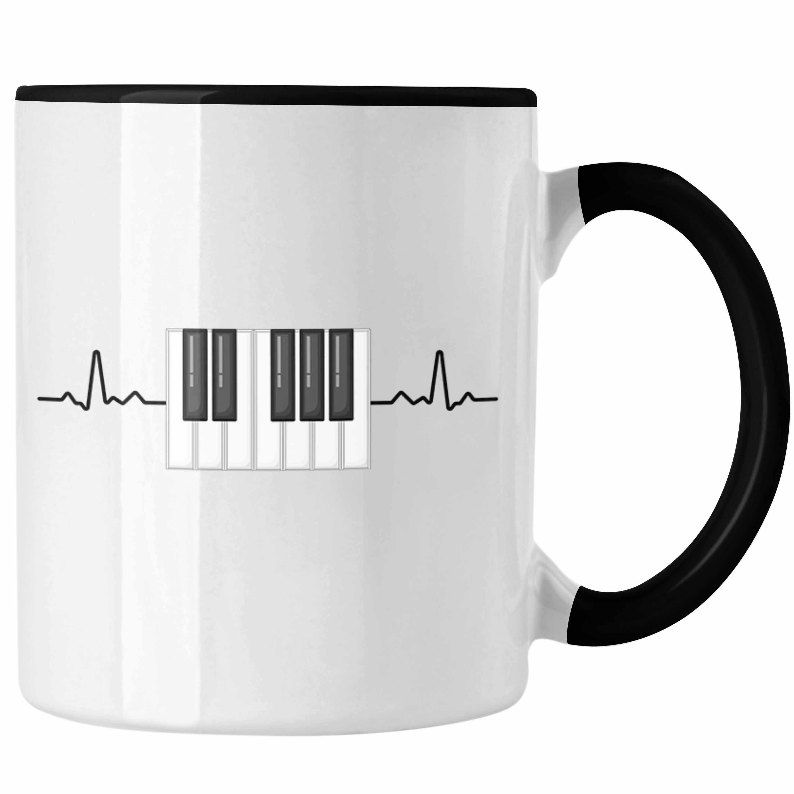 Trendation Tasse Trendation Grafik Pianist Geschenk - Heartbeat Geschenkidee Schwarz Lustige Piano Klavier Tasse