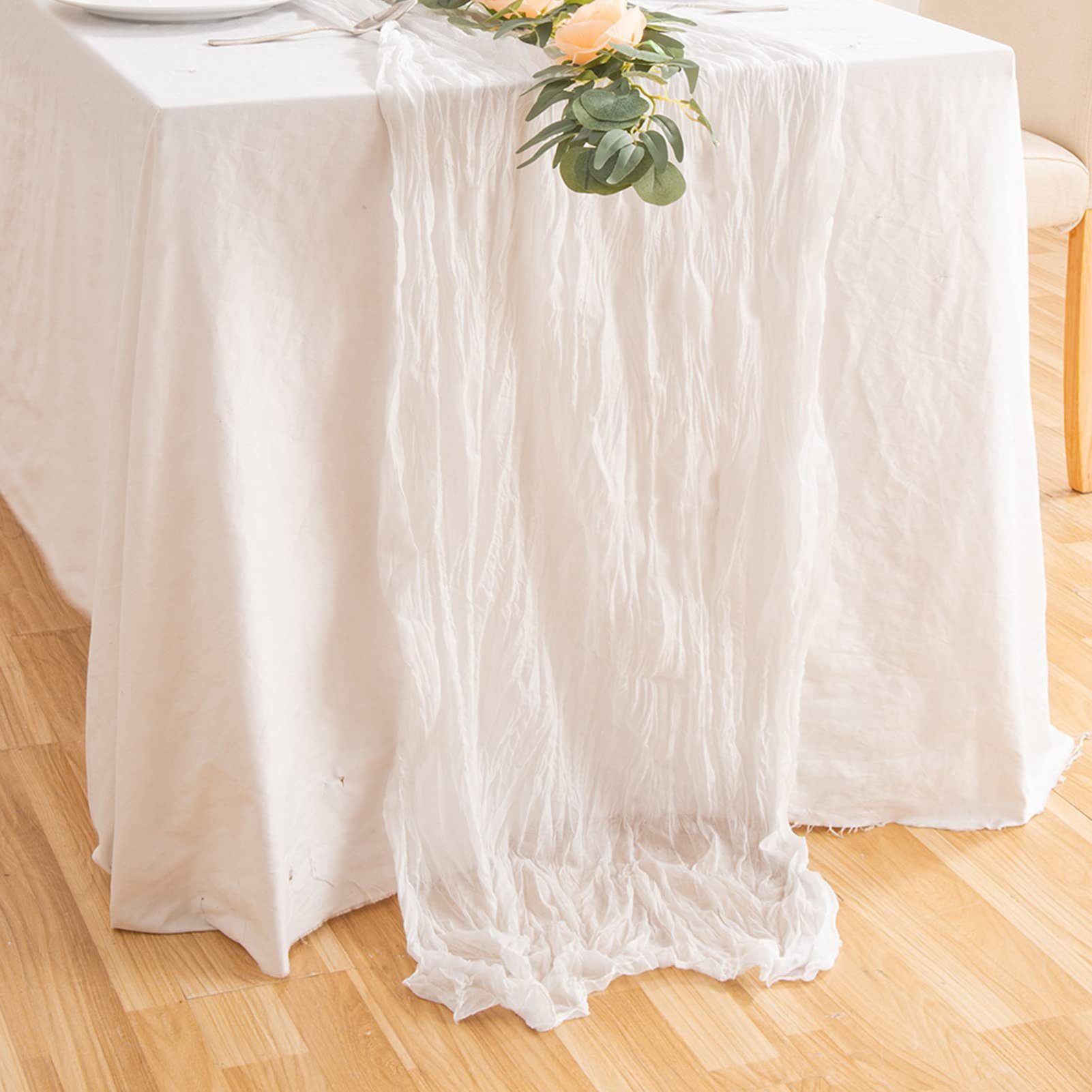 FUROKOY Tischläufer rustikaler Gaze-Tischläufer, Seihtuch, halbdurchsichtiger Stoff, Tischdecke für Boho-Hochzeit, Geburtstagsfeier, 90 x 400 cm