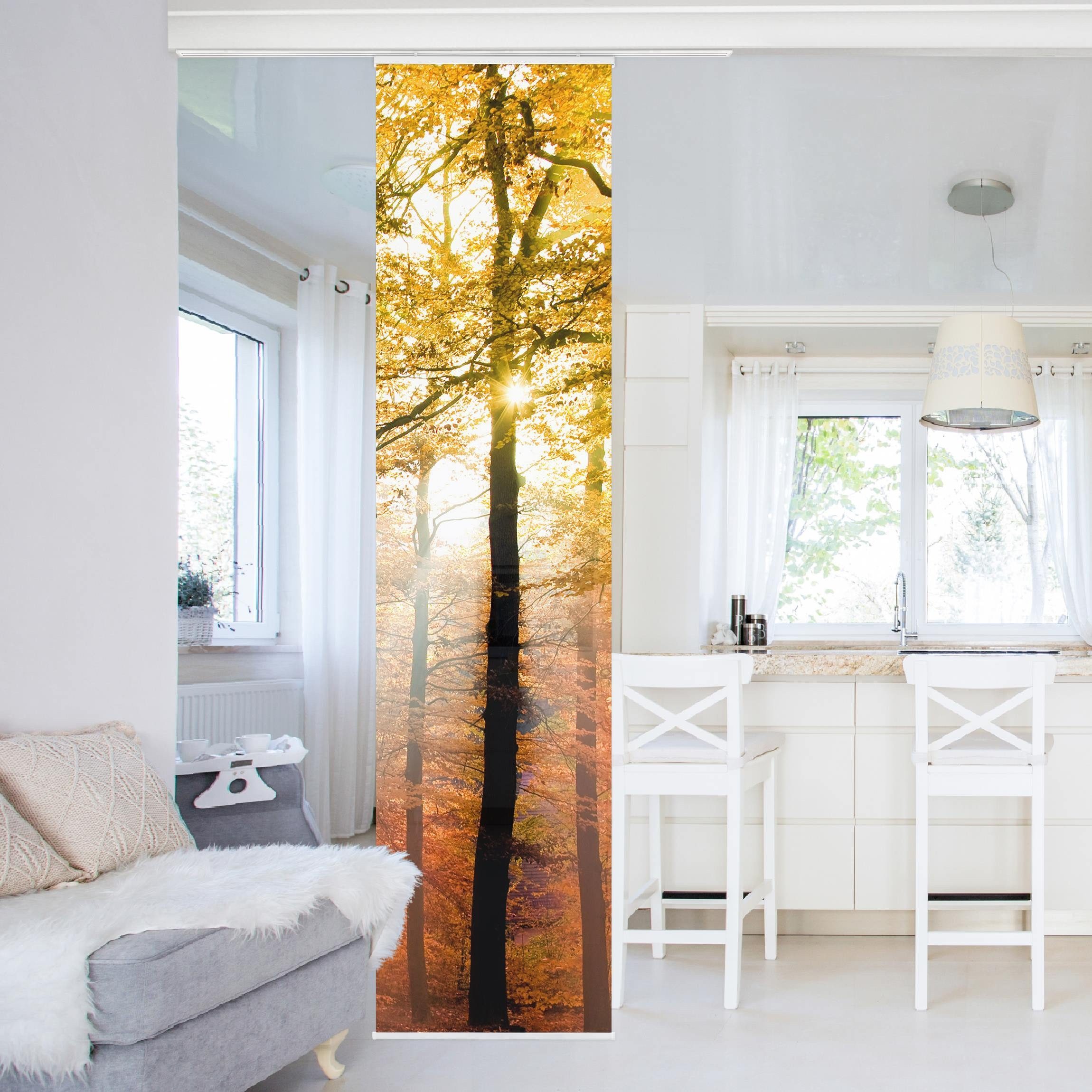 Bilderdepot24 Schiebegardine modern Flächenvorhang blickdicht Morning Light (1 St), halbtransparent, Wohnzimmer große Flächengardine lichtdurchlässig für Klemm-System
