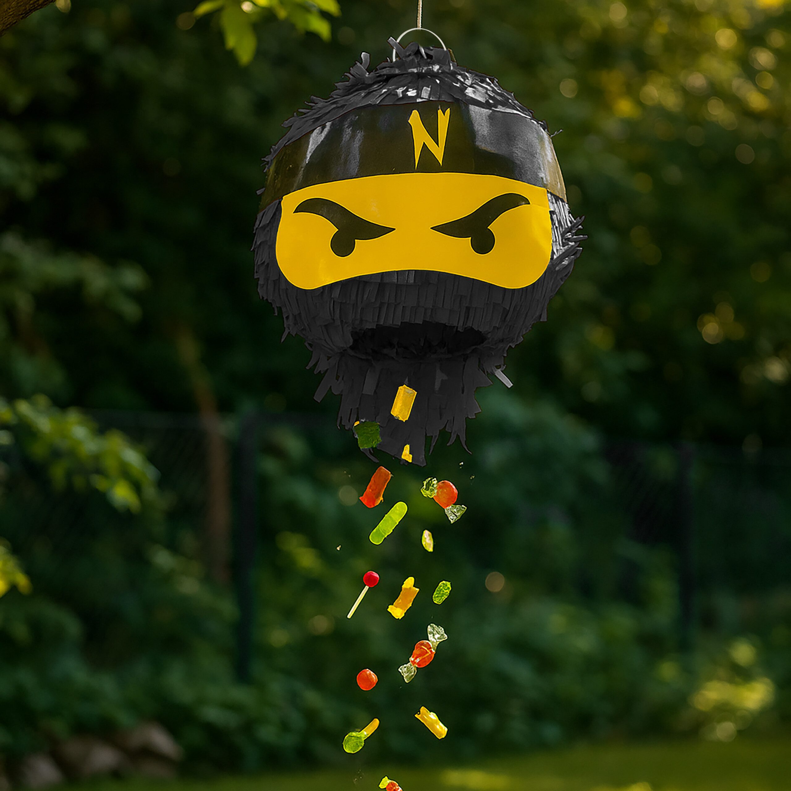 relaxdays Pinata Set Ninja mit Stab & Maske, schwarz