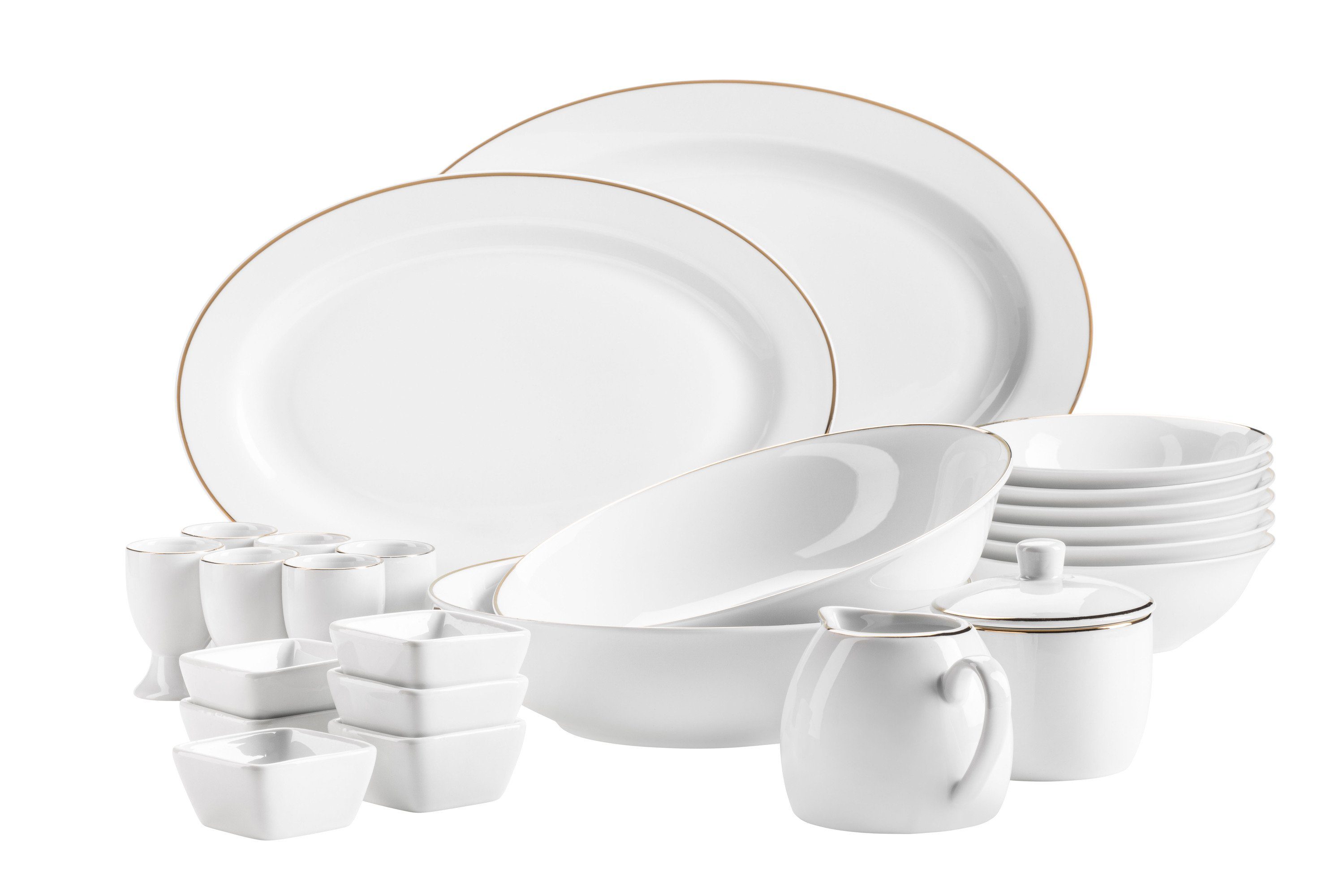 MÄSER Geschirr-Set PROFESSIONAL DINING (24-tlg), 6 Personen, Porzellan Weiß, Gold