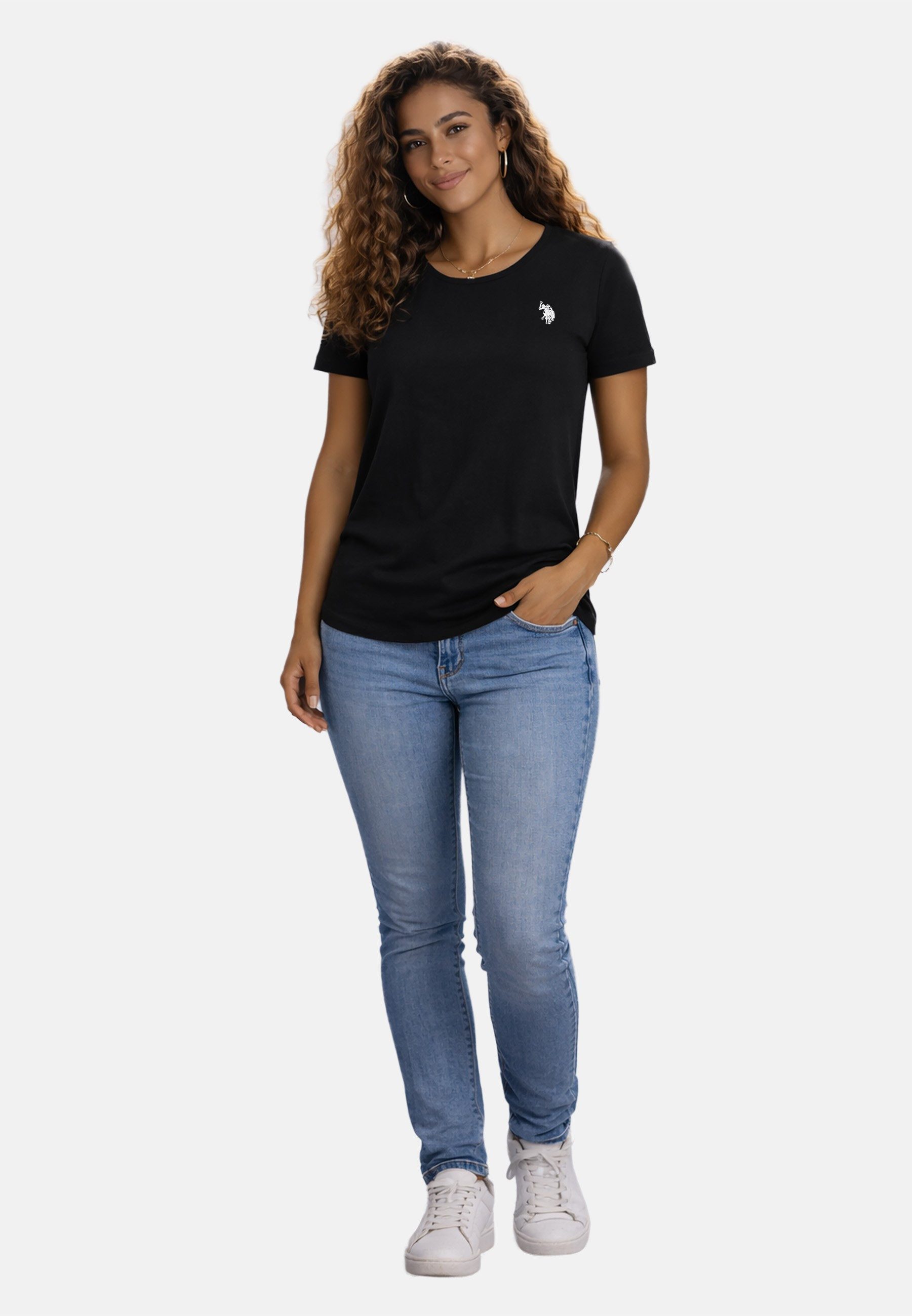 U.S. Polo Assn. T-Shirt USSareena – Damen Shirt mit Stretch-Anteil und Logo Leicht tailliert, klassischer Rundhals, dezente Logo-Stickerei