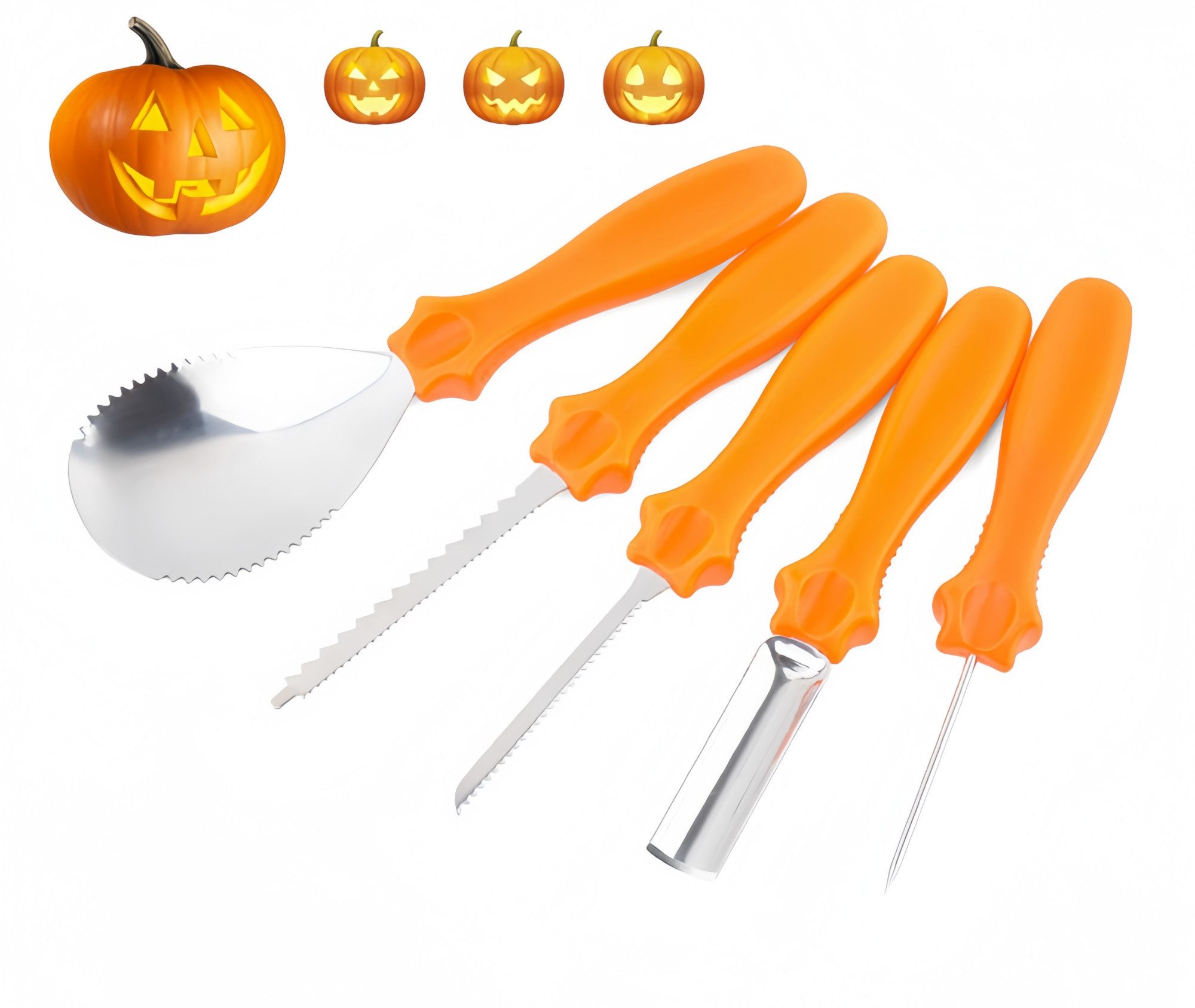 FOUORTUNATE-BEE Schälmesser 5-teiliges Kürbis-Schnitzset aus Edelstahl für Halloween, Halloween Kürbis-Schnitzwerkzeug Set für kreative DIY-Ideen