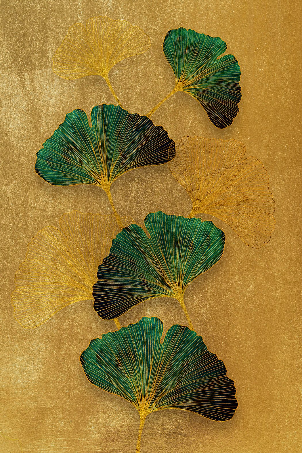 queence Leinwandbild Gingkoblätter Gold, Canvas Bild von Hand bespannt, (1 St), Zeitlose Ginkgo-Motive in hellen Farben