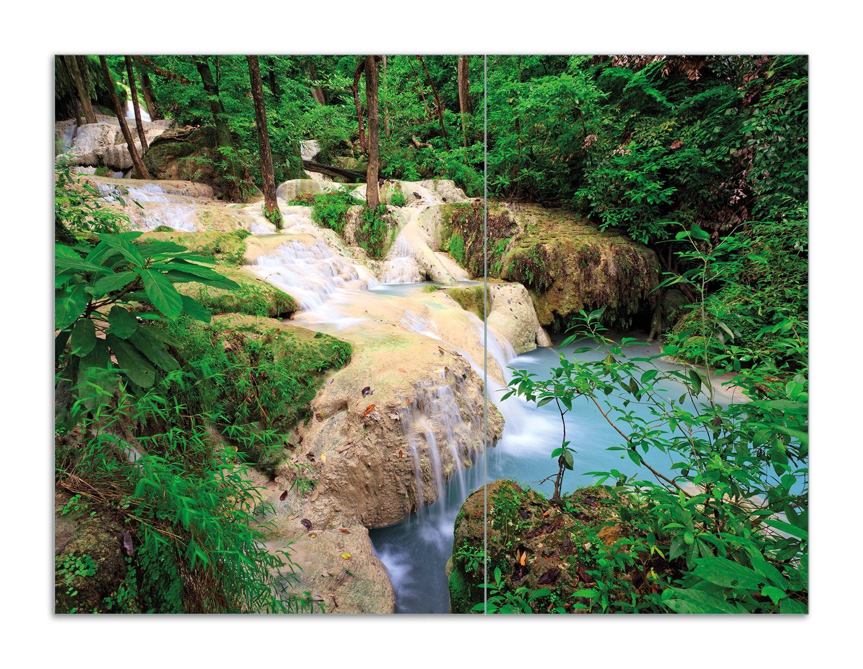 Wallario Herd-Abdeckplatte Verborgener Wasserfall in einem tropischen Wald, ESG-Sicherheitsglas, (Glasplatte, 2 tlg., inkl. 5mm Noppen), verschiedene Größen
