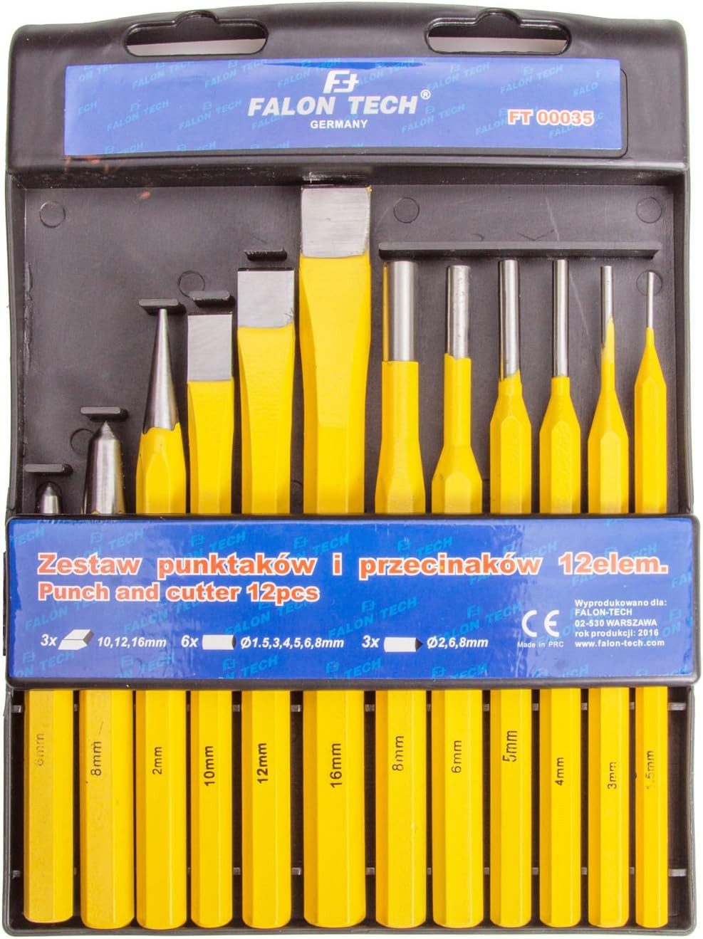Falon-Tech Meißel-Set Werkzeugsatz Körner Meißel Splinttreiber Durchschläger Durchtreiber 12, (12-tlg)