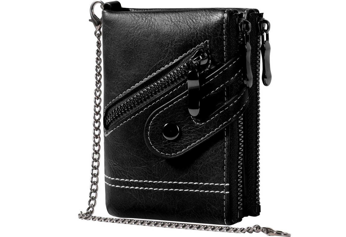 Zyronn Geldbörse Herren Geldbörse Echt Leder, Geldbeutel, Kreditkartenetui, Geldbörse mit Kette und Reißverschluss sowie RFID-Schutzfunktion