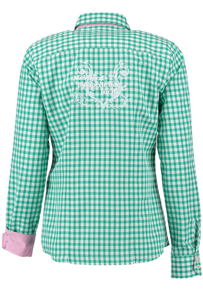 OS Trachten Trachtenbluse Pidara Tailliert, Kontraststoff, Schriftzug und H günstig online kaufen