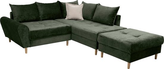 COLLECTION AB Ecksofa 30 Jahre Jubiläums-Modell REIMS L-Form, Ottomane beidseitig montierbar, inkl. Bettfunktion und Hocker Grün