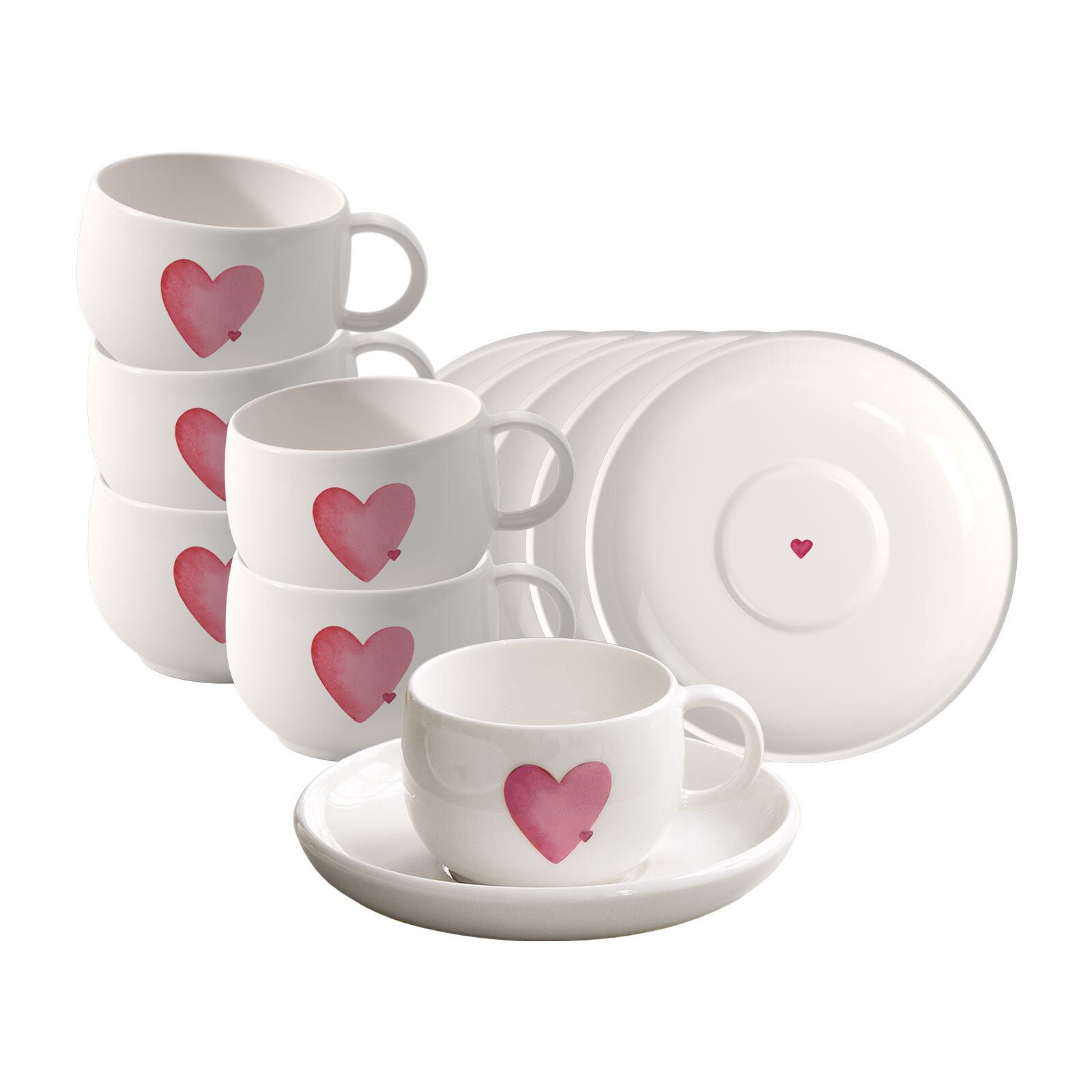 like. by Villeroy & Boch Tasse With Love Espressotassen mit Untertassen 60 ml, 6-tlg., Porzellan