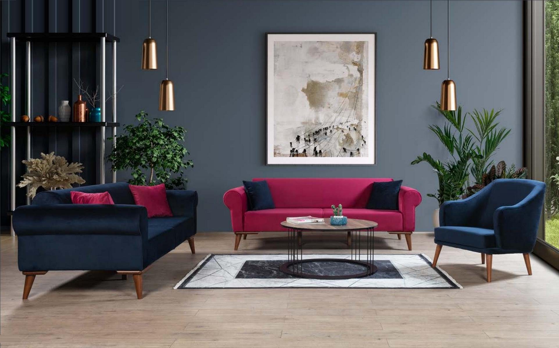Sofa in Couchen, Sofagarnitur Made Polster Blaue Sofa Sitz Luxus Design JVmoebel 3+3+1 Europe