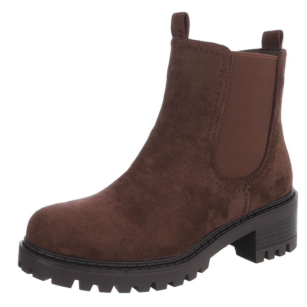 Ital-Design Bequemer Schlupfschuh für Damen mit stilvollem Design Chelseaboots (90927443) Blockabsatz Stiefeletten in Braun