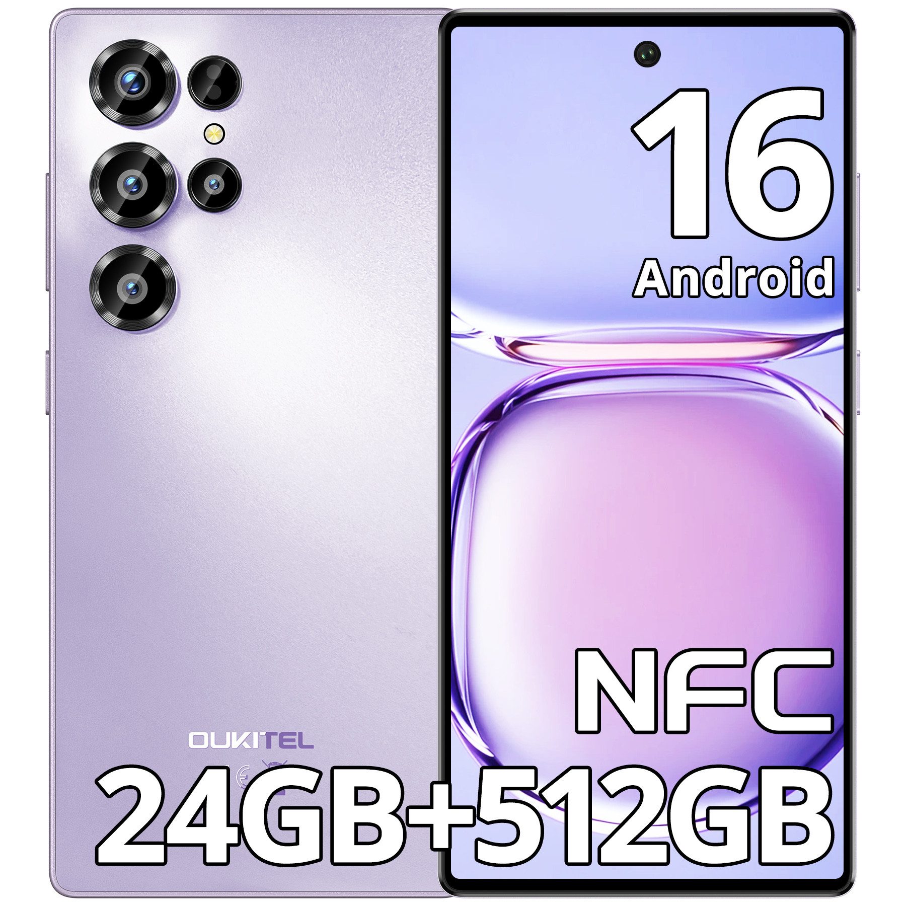 OUKITEL C66 Handy Ohne Vertrag Android 16 Smartphone (17,09 cm/6.73 Zoll, 512 GB Speicherplatz, 64 MP Kamera, 5000mAh, 24(8+16)GB+512GB /1TB, 6.73" HD+ 120Hz, Dual SIM/ OTG/ GPS)