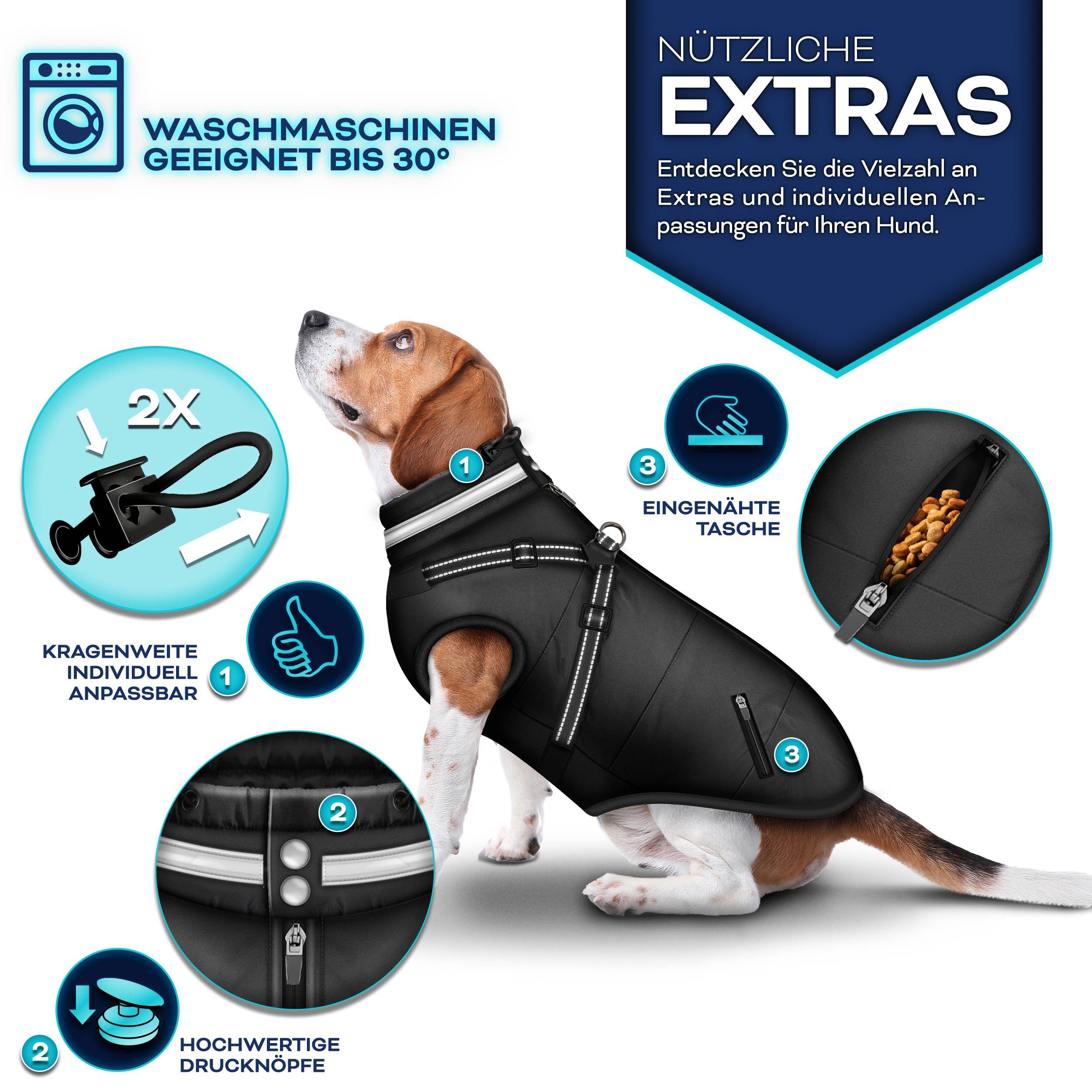 TRESKO Hundejacke Winter mit Reflektoren inkl. 15 Stück Kotbeutel, + Spender Hunderegenmantel wasserdicht Hundemantel mit Geschirr Weste