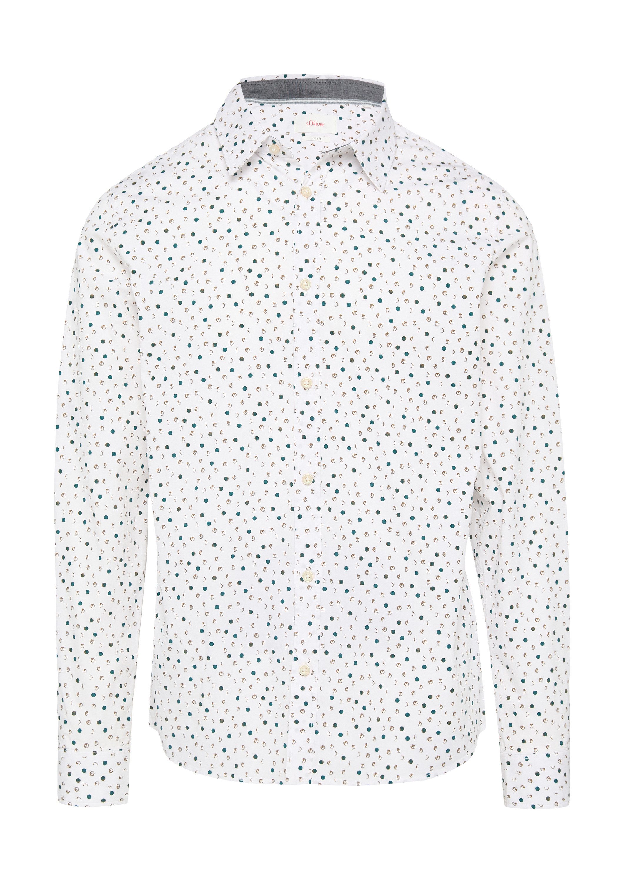 s.Oliver Langarmhemd Hemd Slim Fit: Gemustertes Popeline-Hemd mit Kentkrage günstig online kaufen