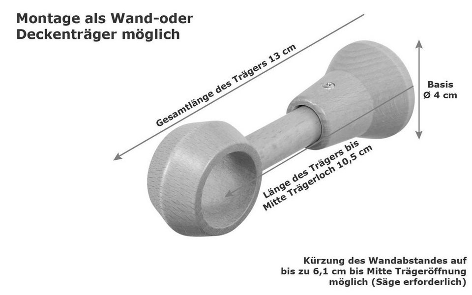 Gardinenstange 28 mm Holz Natur lackiert Endstück Kugel, iso-design, Ø 28  mm, 1-läufig, Fixmaß, Holz