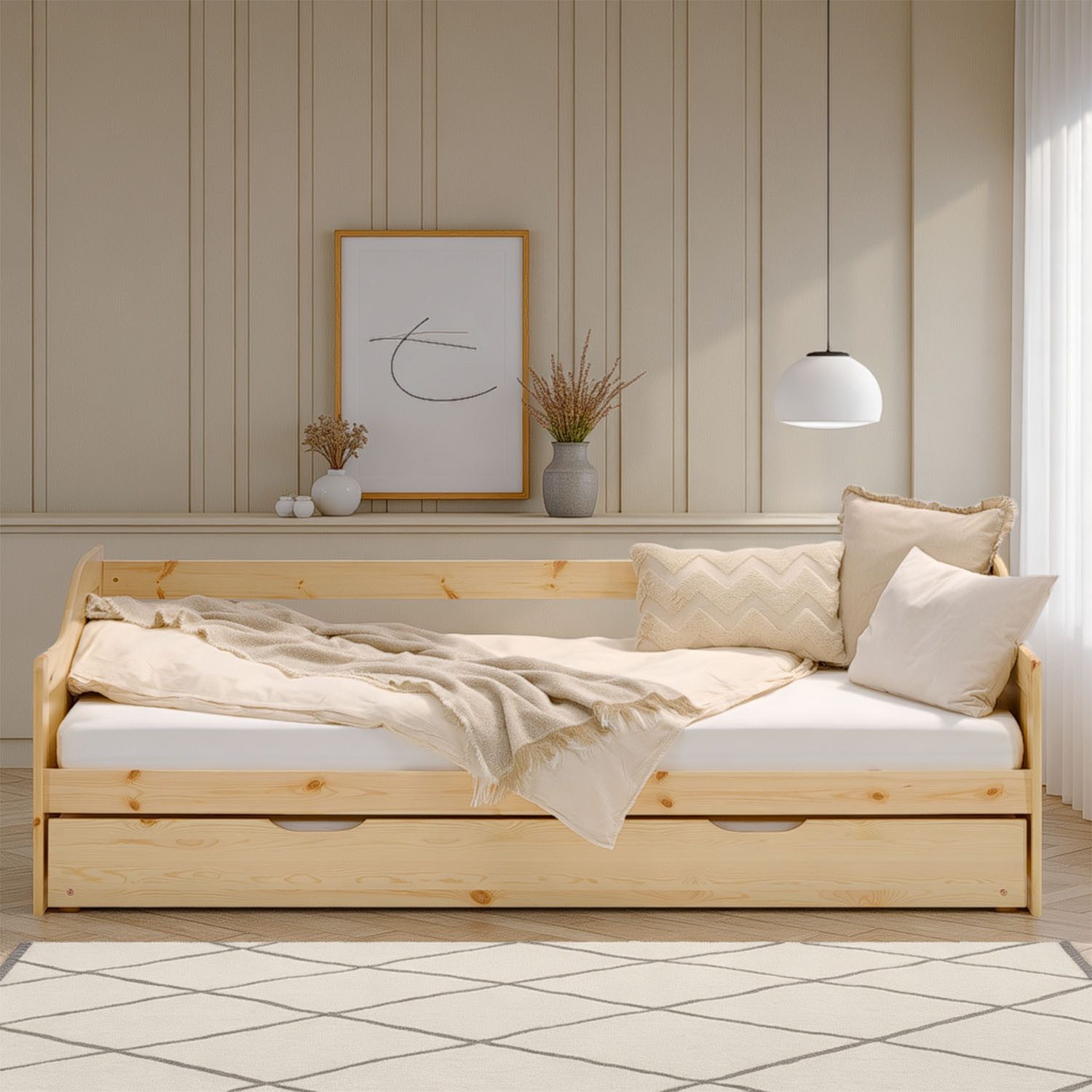 Homestyle4u Holzbett 90x200 Kinderbett Ausziehbett Weiß günstig online kaufen