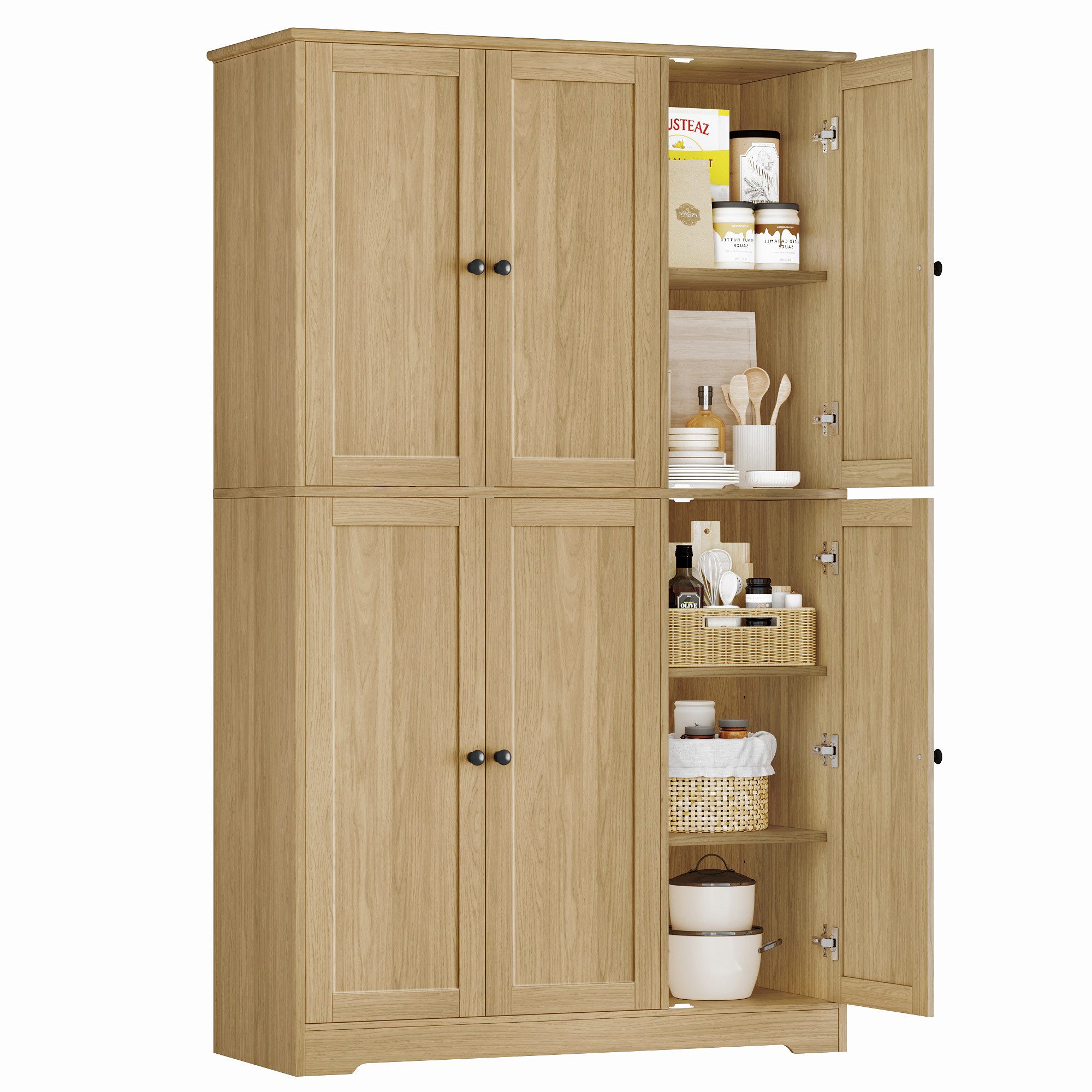 Homfa Mehrzweckschrank Küchenschrank Drehtürenschrank Kleiderschrank mit 6 Türen, Breite 106 cm, Höhe 180 cm, Weiß