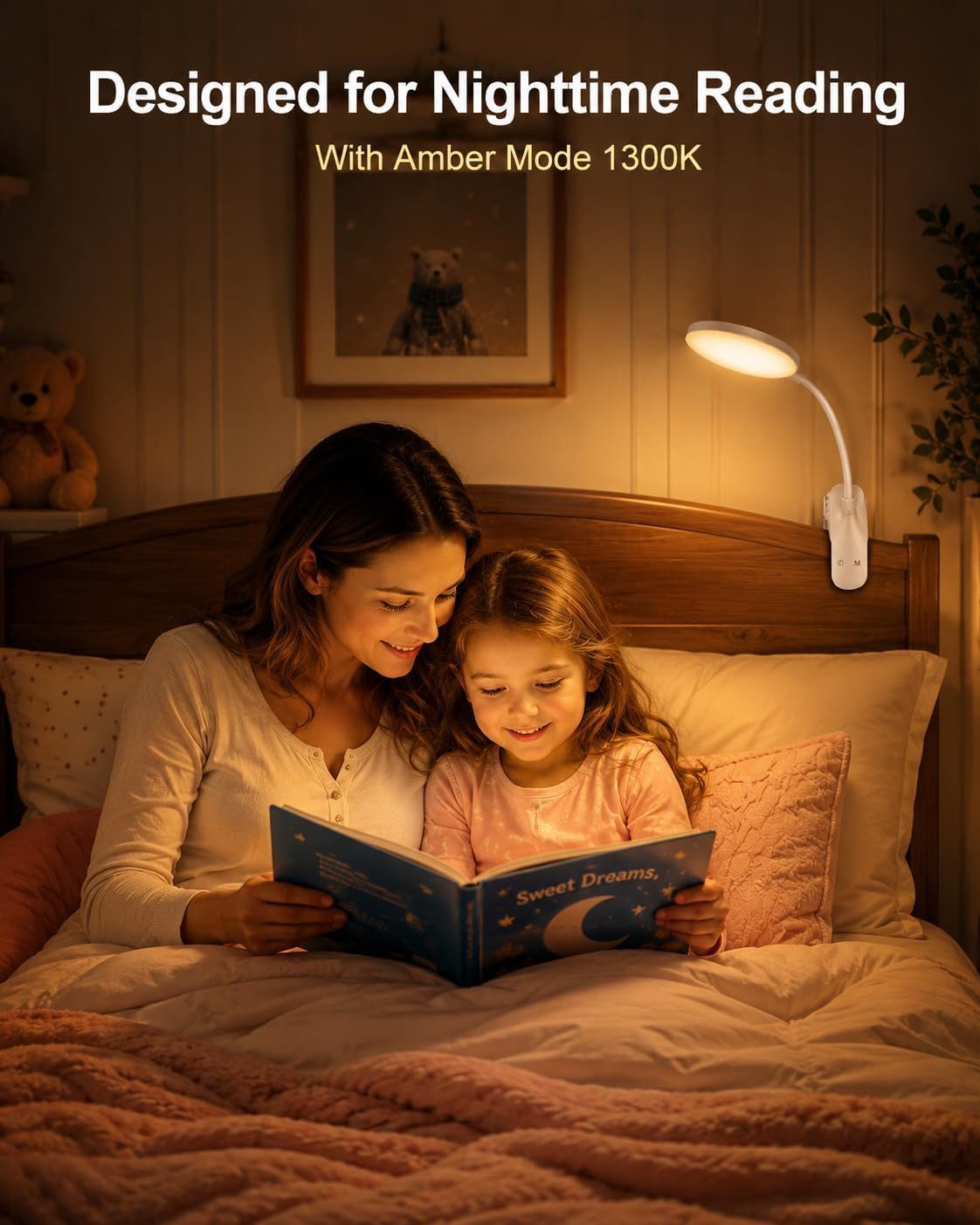 FELIXLEO LED Leselampe Leselampe Bett Bernsteinlicht Klemmlampe USB C 6 Farben dimmbar