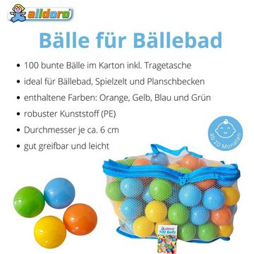 alldoro Bällebad-Bälle 60382, 100 bunte Bälle aus Kunststoff, Ø 6 cm, inkl. Tragetasche