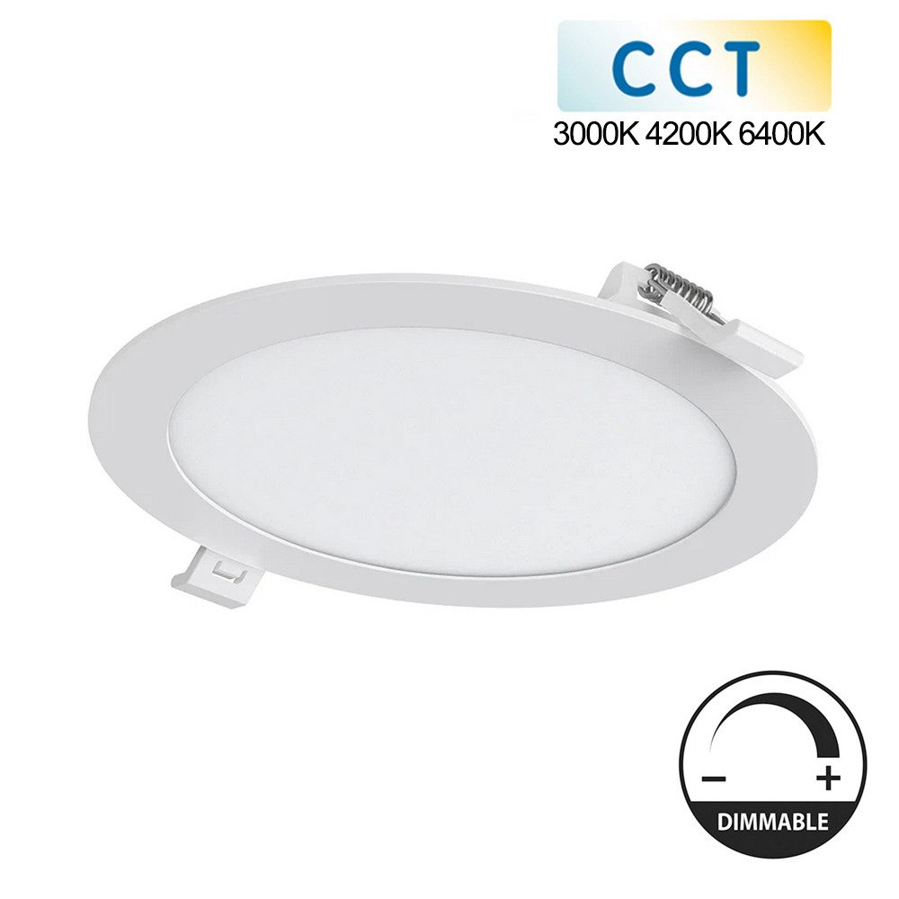 Mundotec LED Panel Dimmbare LED Panel Einbaupanel Einbauleuchte Slim Panel rund CCT 3000K, CCT 3000K 4200K 6400K, Dimmbar 12w, 1160 Lumen, CCT 3000K 4200K 6400K, Rund, Kunststoff, IP20