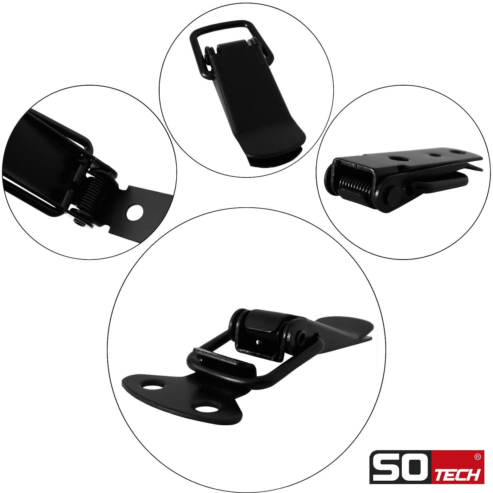 SO-TECH® Kastenriegelschloss Spannverschluss LATCH Kniehebelspanner Stahl Verbinder, (4-tlg), Länge: 78 mm, Breite: 16 / 27 mm, Höhe: 9,3 mm, schwarz