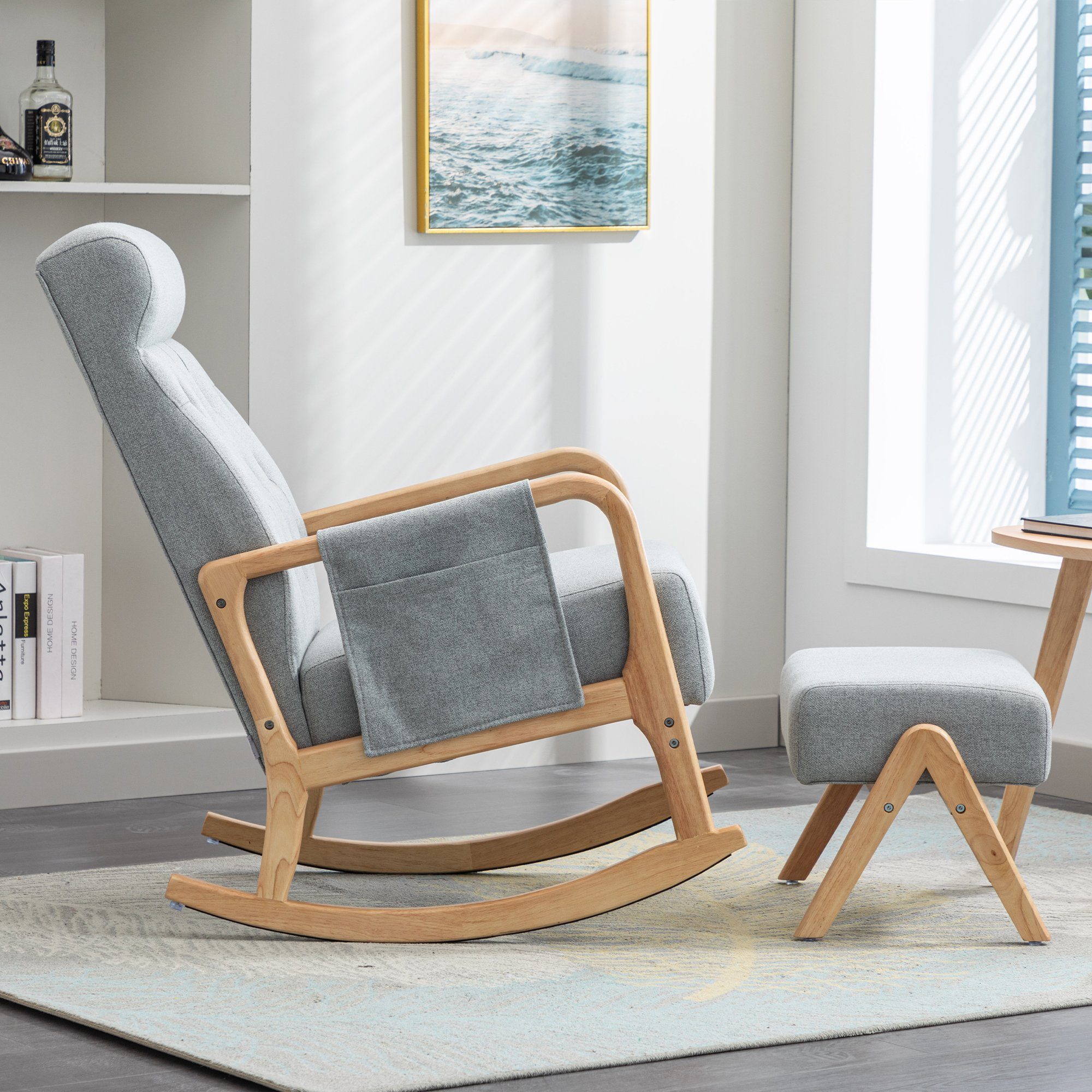 Odikalo Schaukelstuhl Lounge-Sessel Einzelstuhl mane gepolstert mehrfarbig Rückenlehne Grau