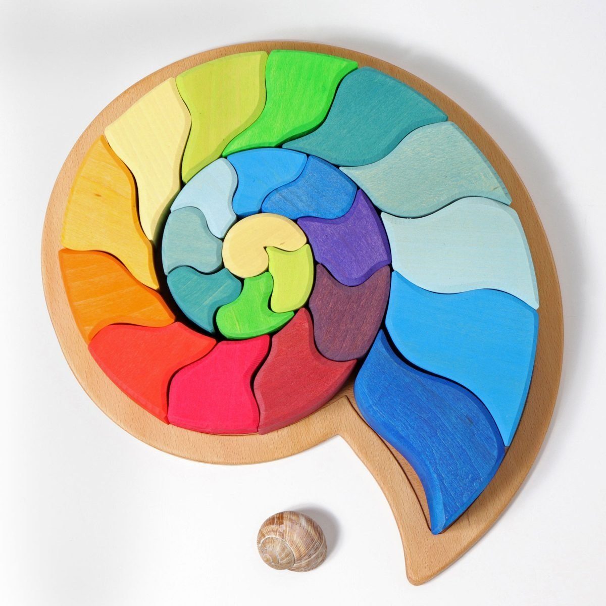 GRIMM´S Spiel und Holz Design Puzzle Legespiel Ammonit Schnecke Holzpuzzle Stapelspielzeug 23 Teile, 23 Puzzleteile