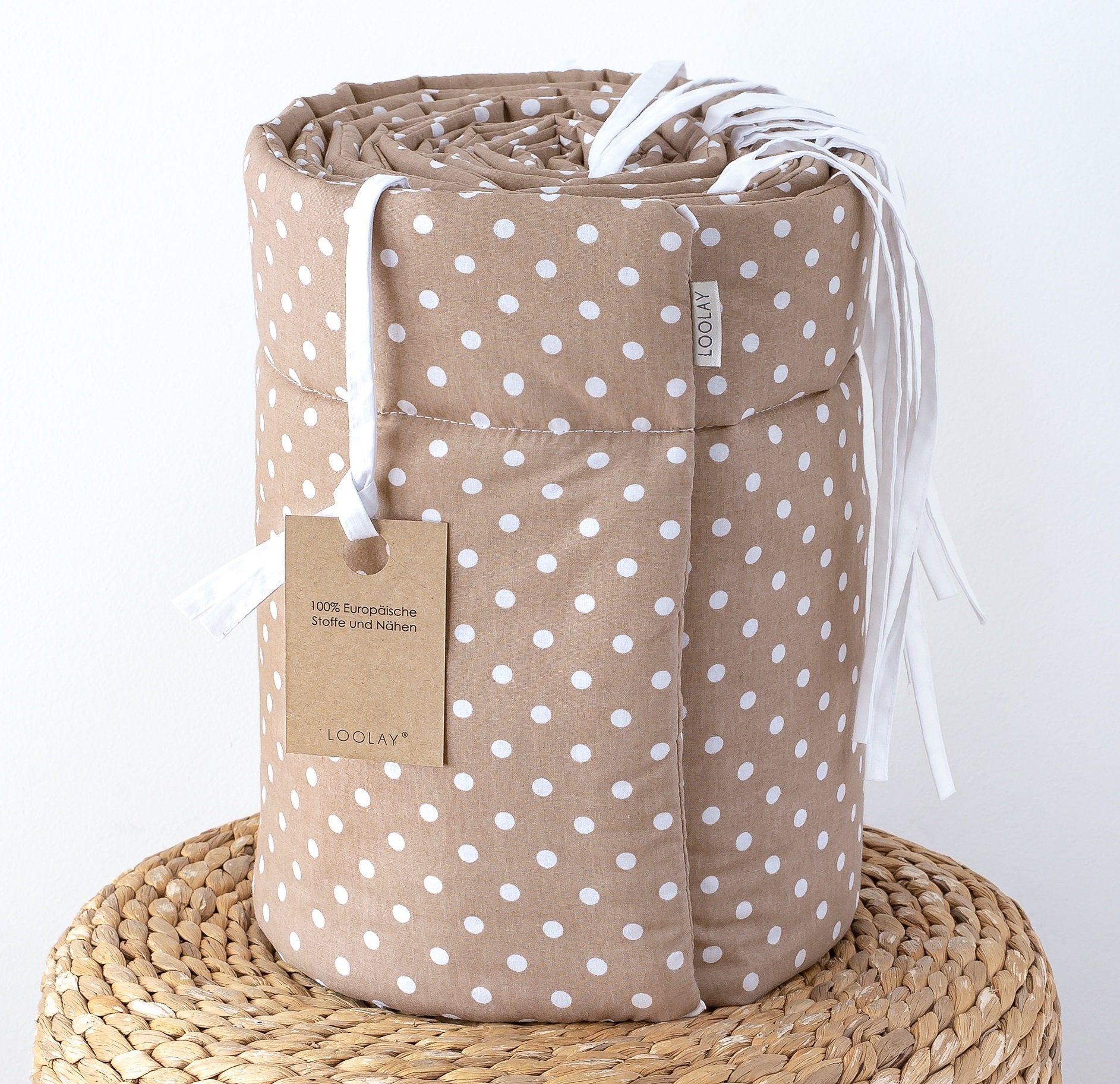 Loolay Bettnestchen Taupe BRAUN Punkte Bettumrandung Babybett 420, 360, 210, 180 x 30cm, (Babynestchen Bettsprossen Kopfschutz Baby Ausstattung Neugeborene Prem – Bild 4 von 5