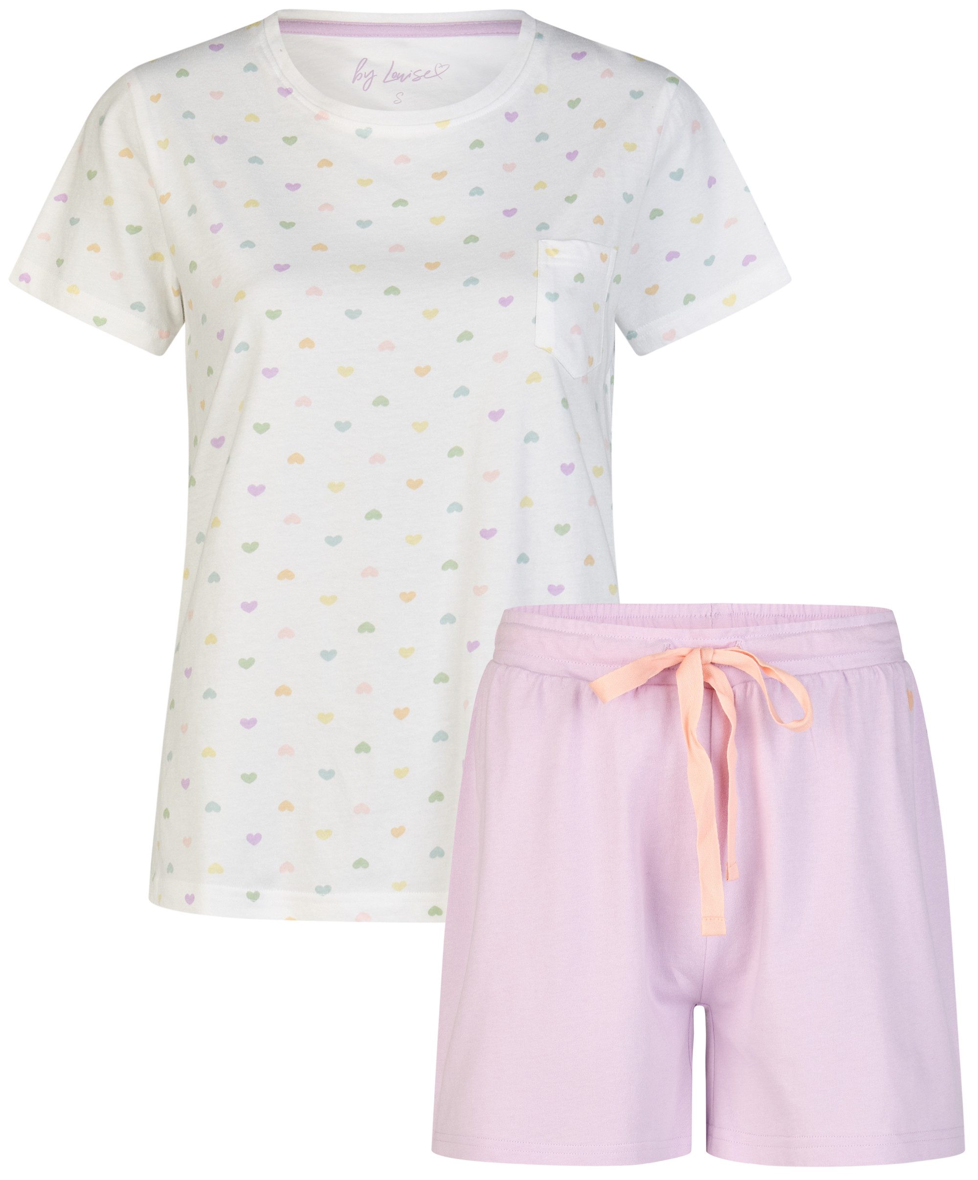 By Louise Shorty Sleep Chic (Set, 2 tlg., 2-teilig) Damen Pyjama Shorty Kurzarm Baumwolle Sommer
