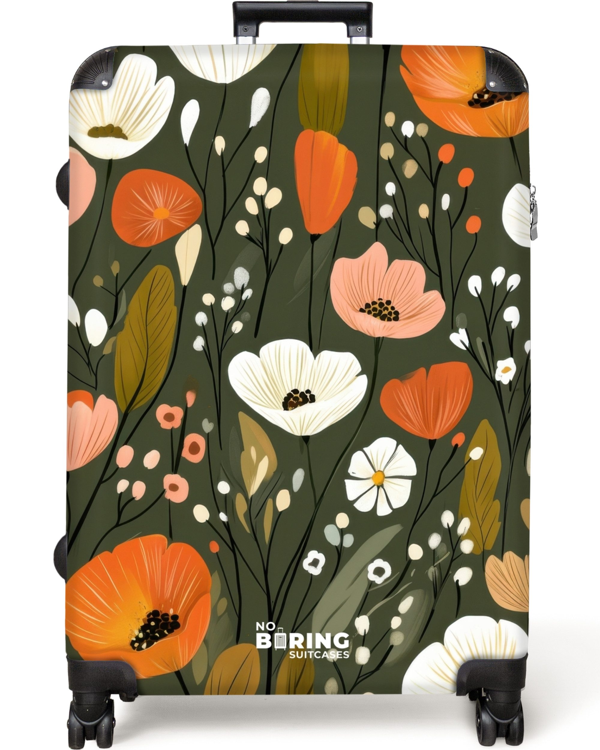 NoBoringSuitcases.com© Hartschalen-Trolley Weiße und orangefarbene Blüten günstig online kaufen