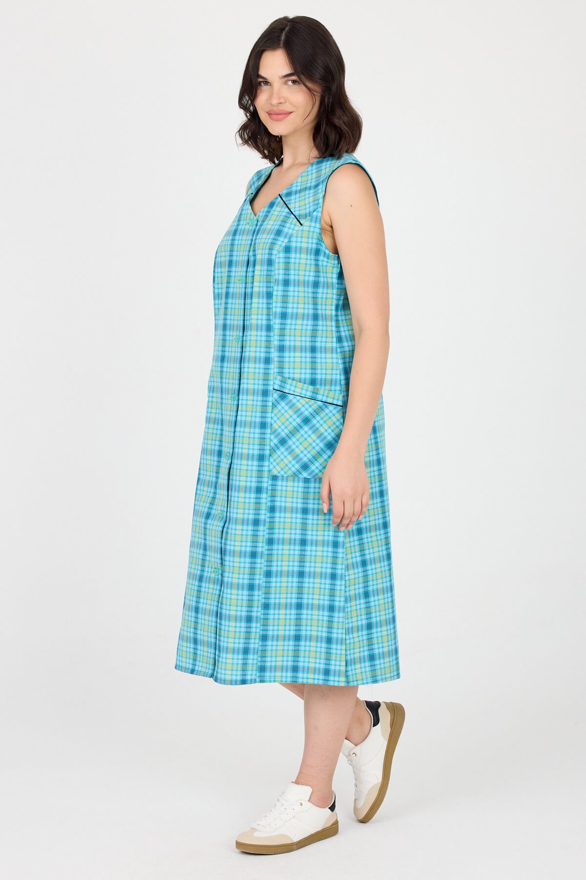 Phistan Tunikakleid Kittel aus garngefärbtem Stoff – Kariert