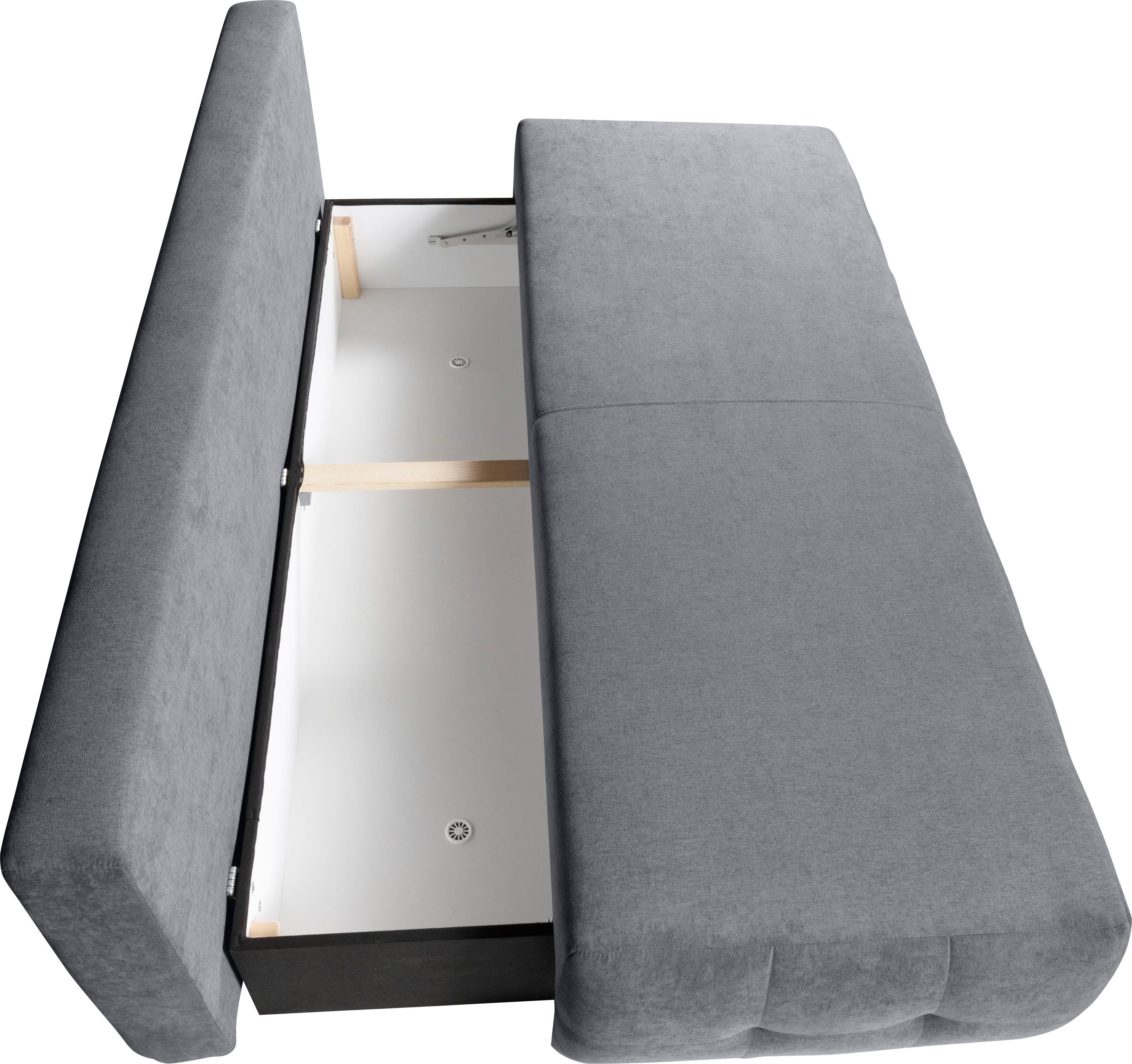 WERK2 Schlafsofa Indigo, 2-Sitzer Sofa Federkern Bettkasten grau | grau & und grau mit Schlafcouch 