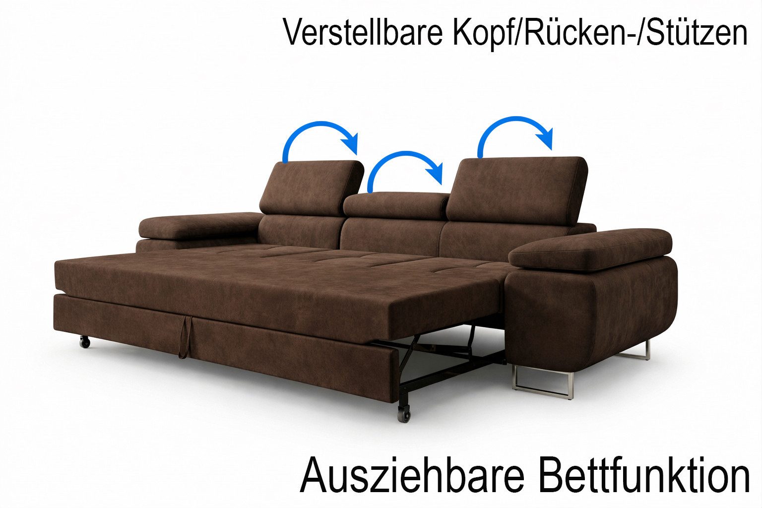 M-Punkt24 Polstergarnitur Sofa Wohnlandschaft DUBAI, (3-3-1, mit Bettfunktion, XL Sofa-Set, Bigsofa, Samt, Braun), Bestehend aus 3-Sitzer mit Bettfunktion, Sess – Bild 4 von 5
