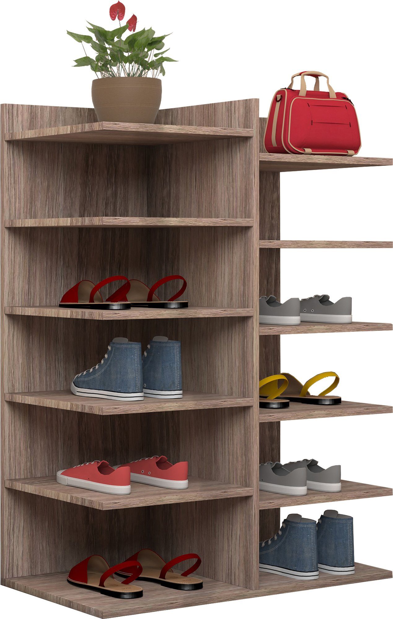 VCM Schuhschrank Schuhkommode Enosa B. 60 x H. 80 x T. 30 cm Holz, 12 Fächer, Schuhregal, Schuhkommode, Schuhablage