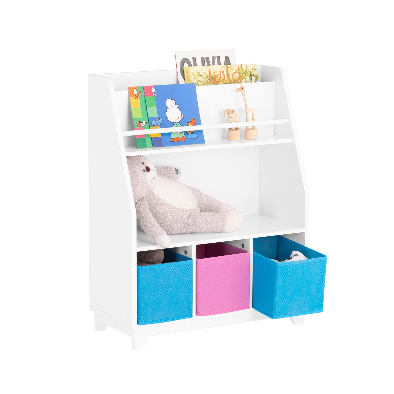 SoBuy Bücherregal KMB34, Kinderregal mit Ablagefächern und 3 Boxen Spielzeu günstig online kaufen