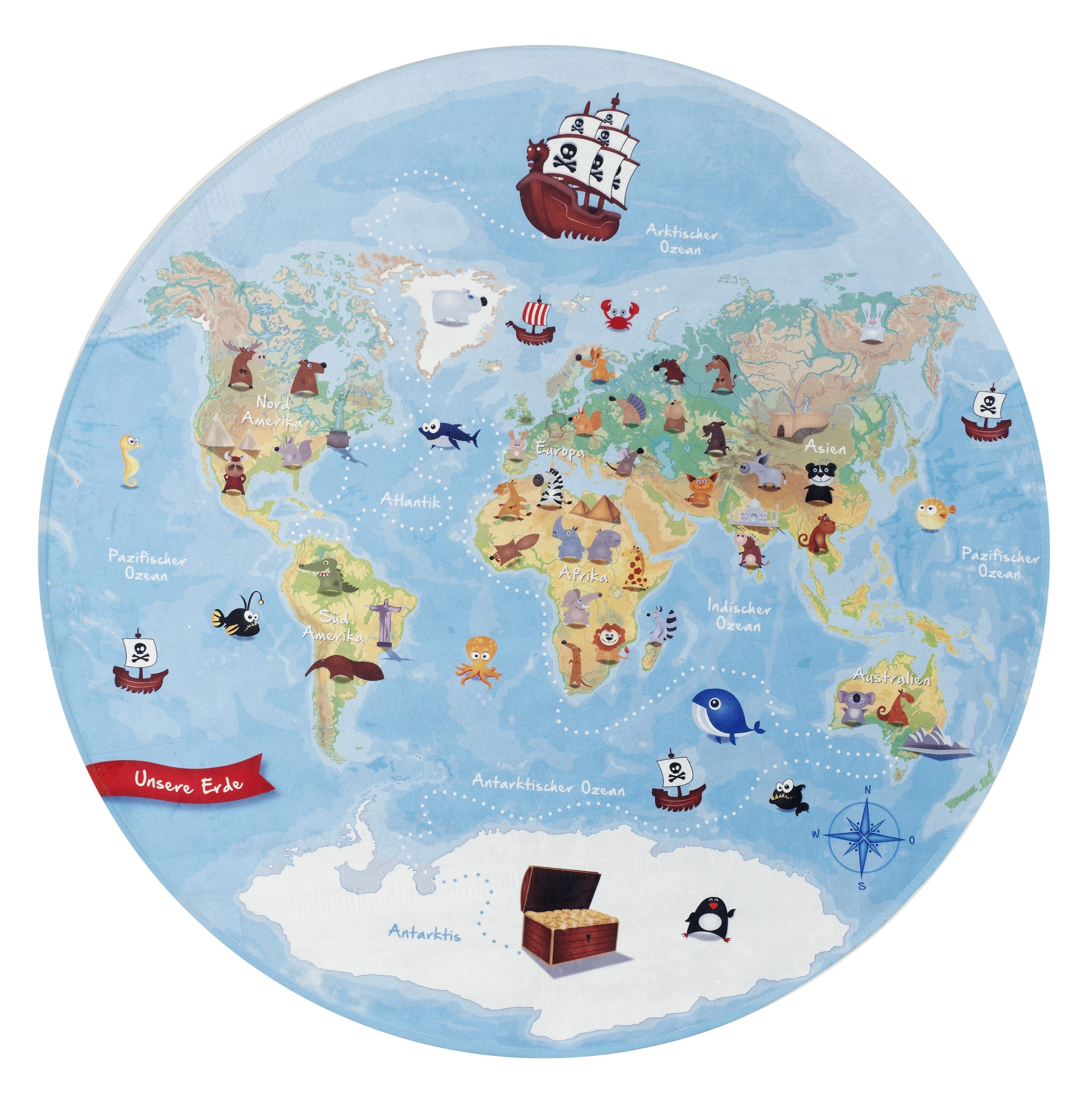 Lovely Kids Kinderteppich Weltkarte blau, rund