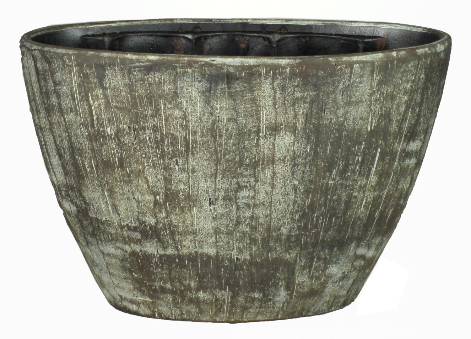 INNA-Glas Blumentopf Shabby Orchideentopf, Keramik, Linien, braun-olivgrün, 32x14,5x22,5 cm