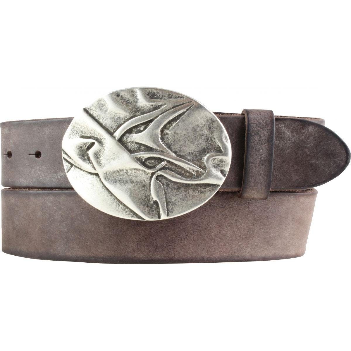 Ledergürtel Gürtel mit besonderer Gürtelschnalle aus weichem Vollrindleder 4 cm Us
