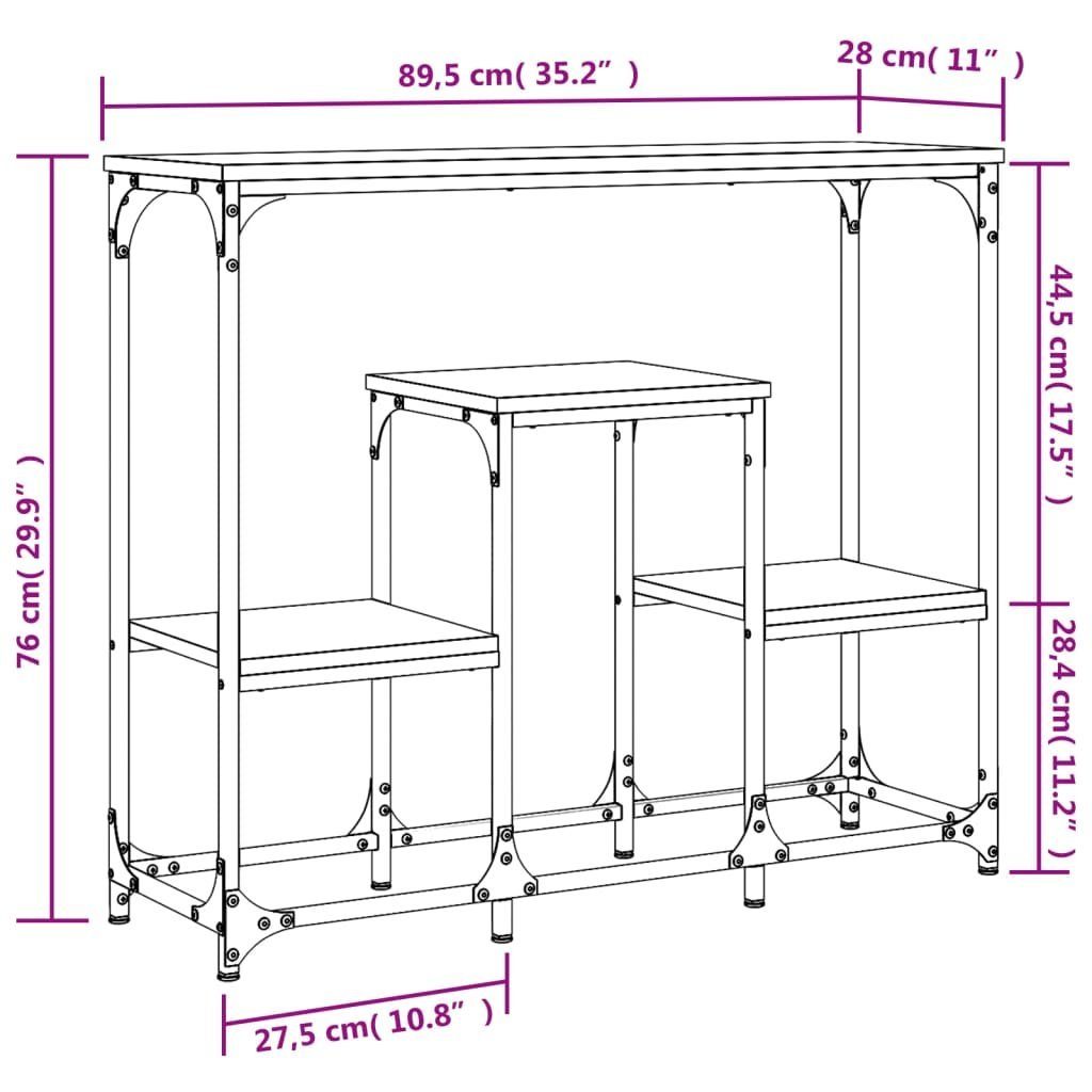 Braun Beistelltisch 89,5x28x76 Eichen-Optik Konsolentisch furnicato cm Holzwerkstoff