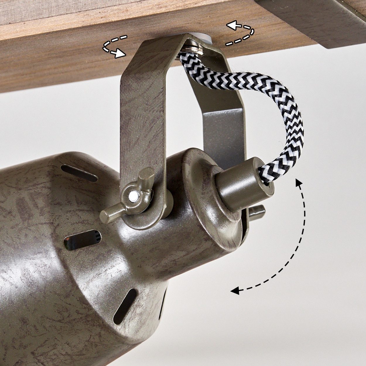 hofstein Deckenleuchte moderne Deckenlampe aus Metall/Holz in Grün-Grau/Natur, ohne Leuchtmittel, Deckenleuchte mit verstellbaren Schirmen, 3 x GU10 ohne Leuchtmittel