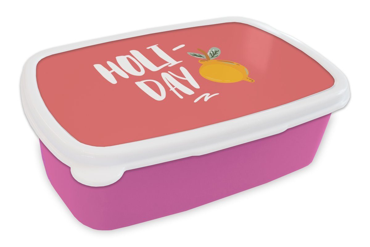 MuchoWow Lunchbox Sommer - Obst - Zitrone, Kunststoff, (2-tlg), Brotbox für Erwachsene, Brotdose Kinder, Snackbox, Mädchen, Kunststoff rosa