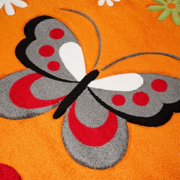 Kinderteppich Bunter Schmetterlings-Teppich für Kinderzimmer in orange rot, Teppich-Traum, rechteckig, Höhe: 13 mm