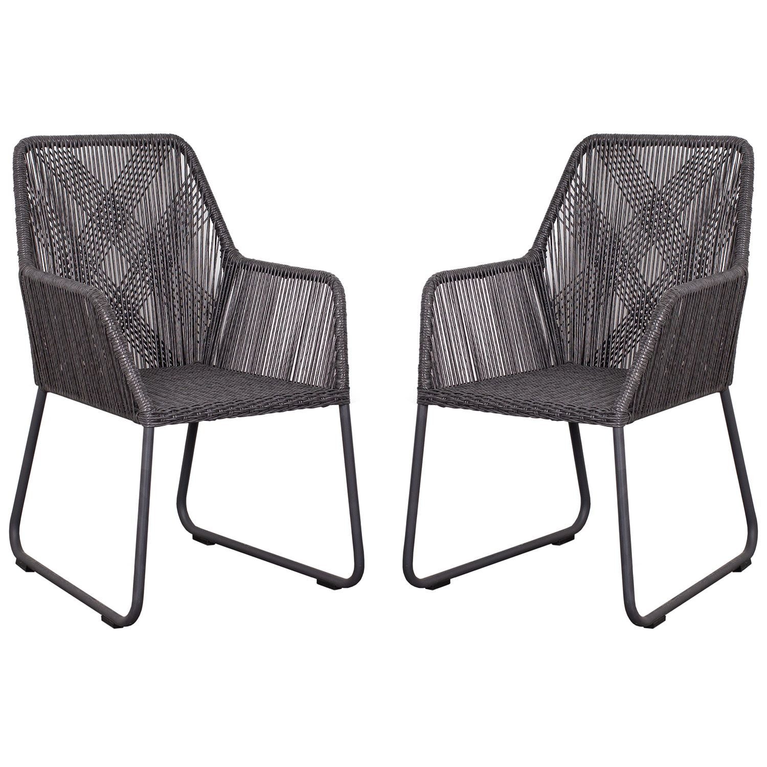 deVries Gartenstuhl Diningsessel Adora - PE twisted light coal (2er Set), Aluminiumgestell, bequemes Sitzkissen, twisted PE-Geflecht